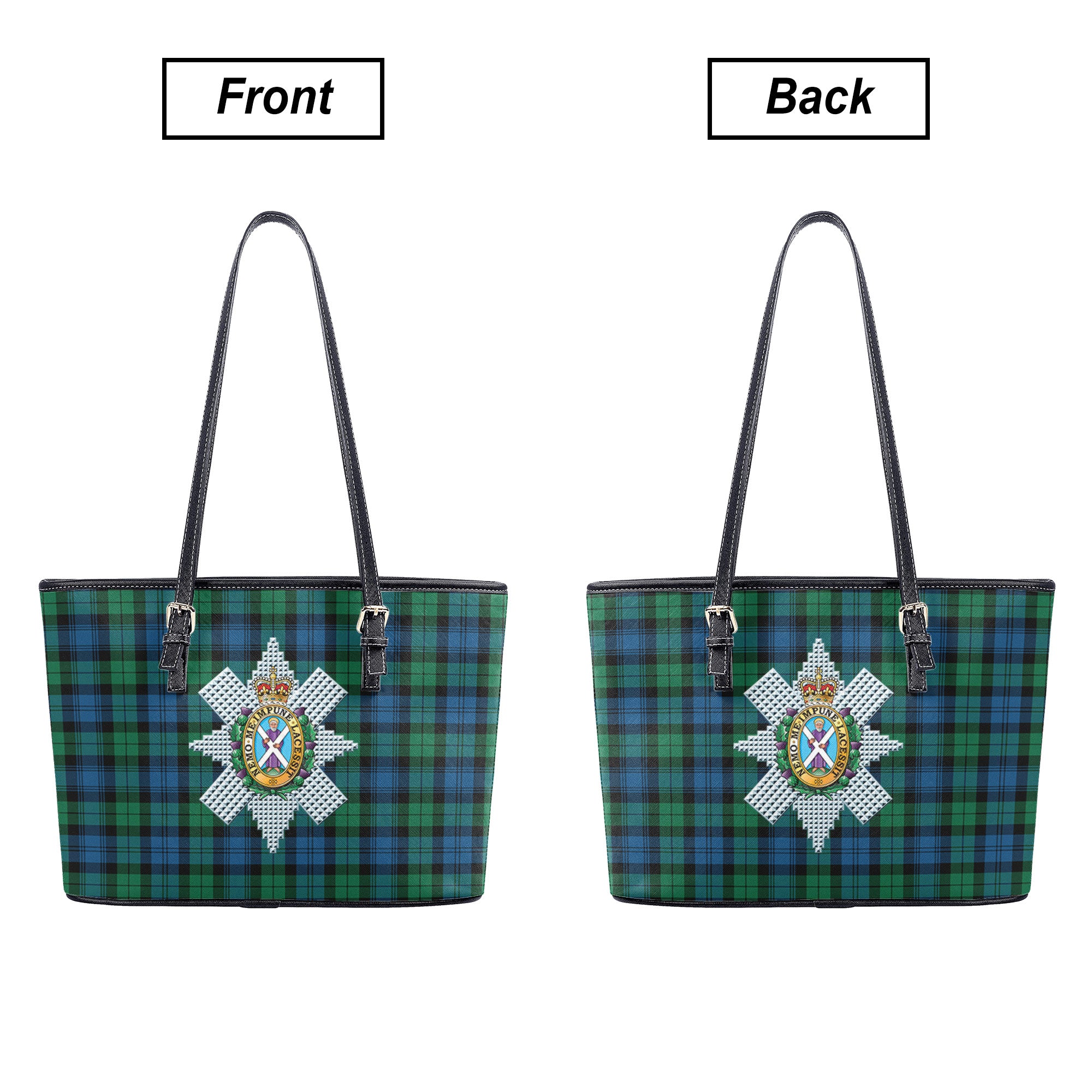 Black Watch Ancient Tartan Crest Leather Tote Bag