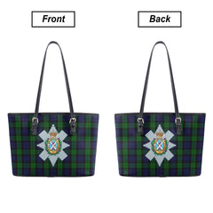 Black Watch Tartan Crest Leather Tote Bag