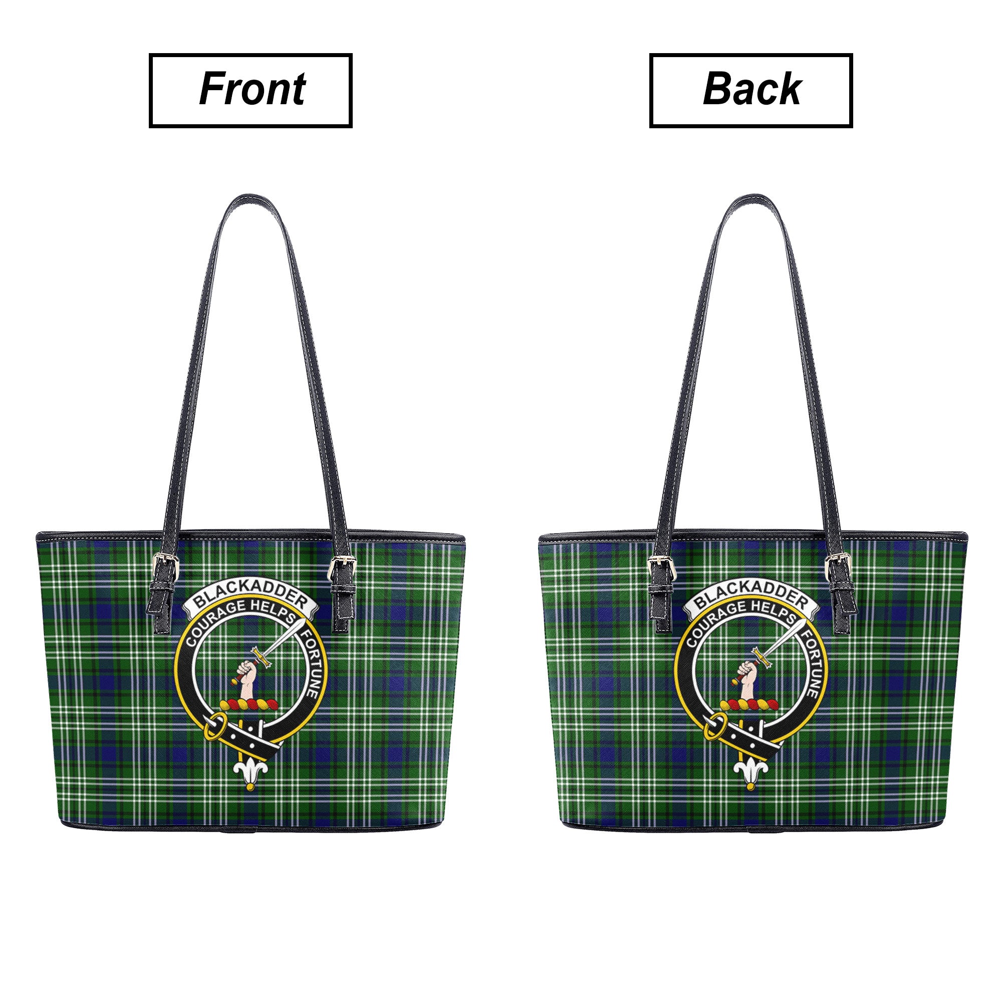 Blackadder Tartan Crest Leather Tote Bag