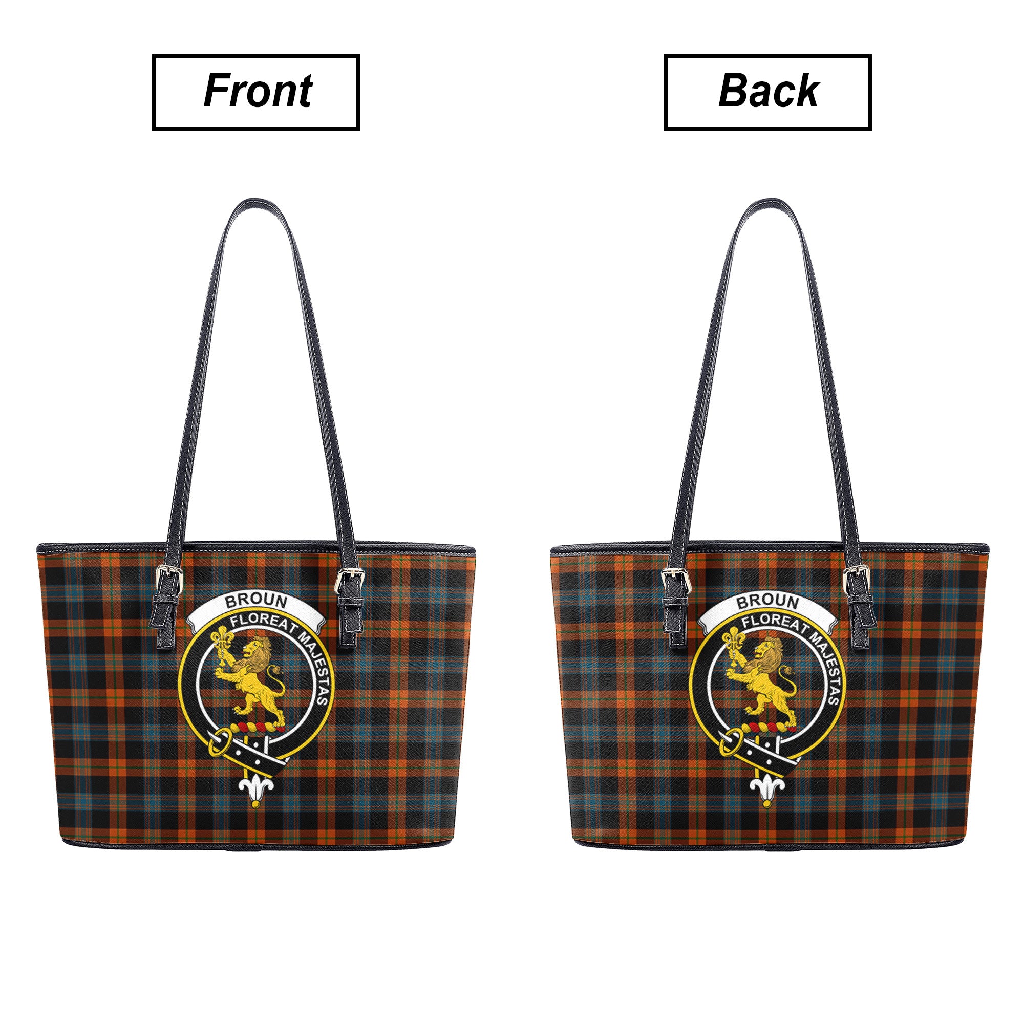 Broun Ancient Tartan Crest Leather Tote Bag