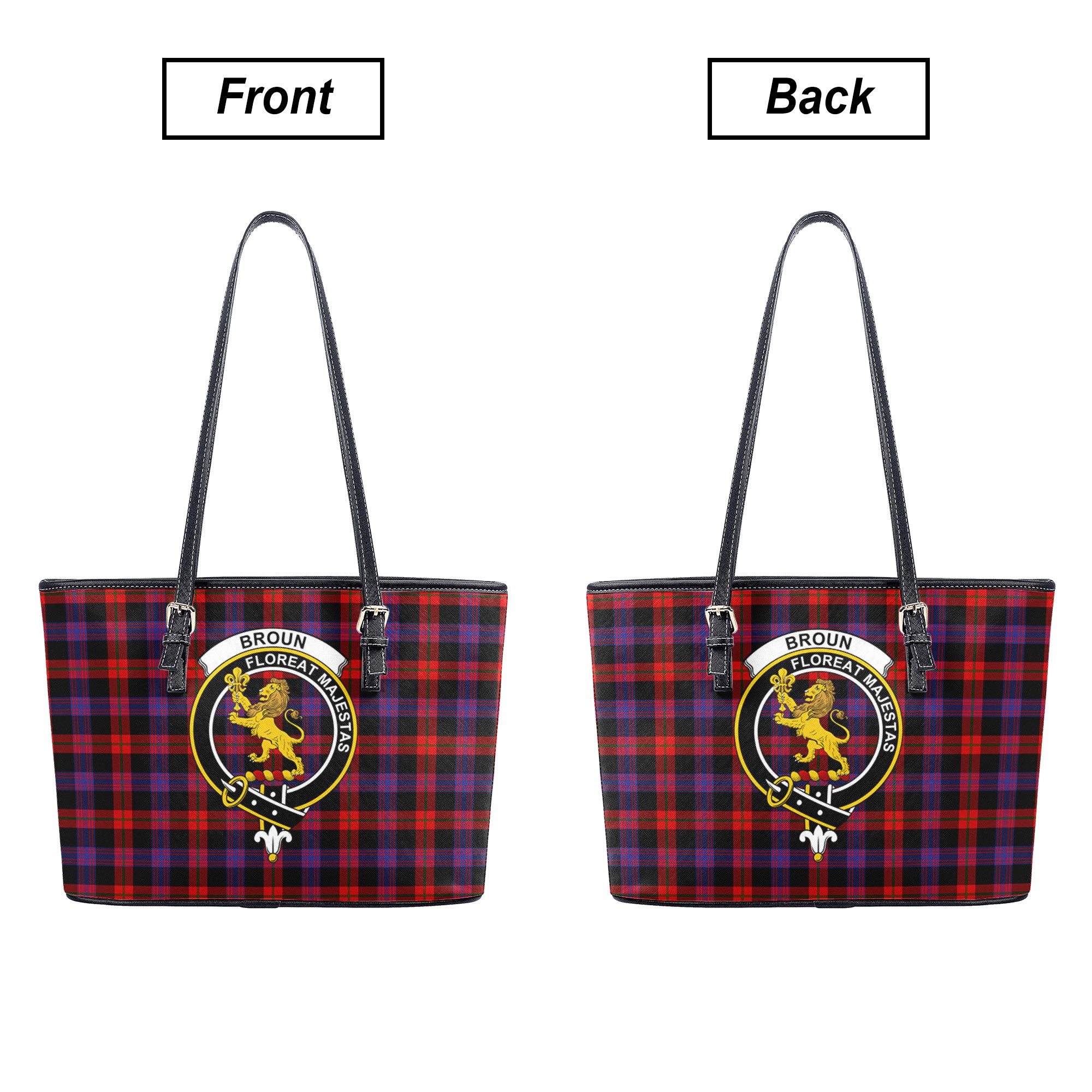 Broun Modern Tartan Crest Leather Tote Bag