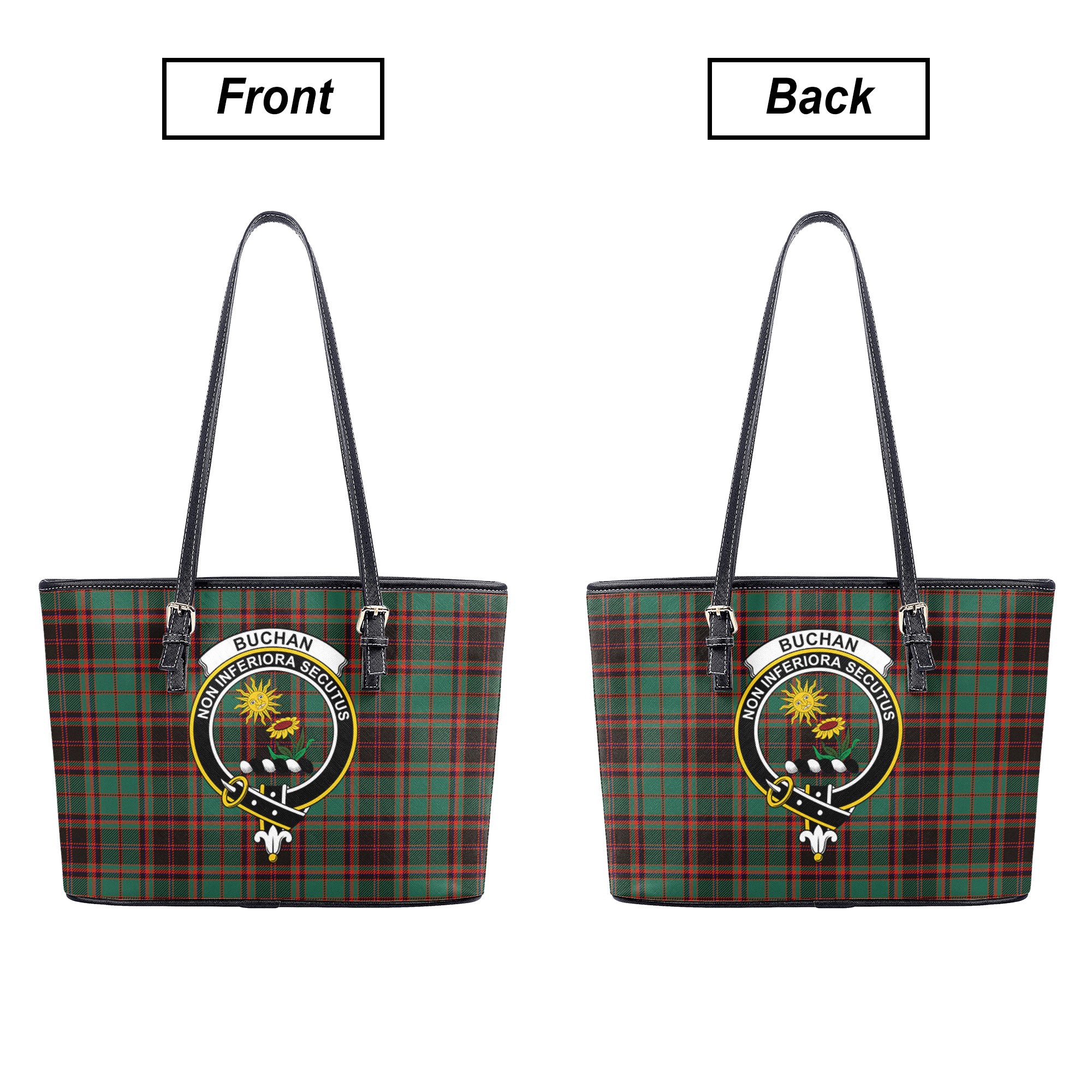 Buchan Ancient Tartan Crest Leather Tote Bag