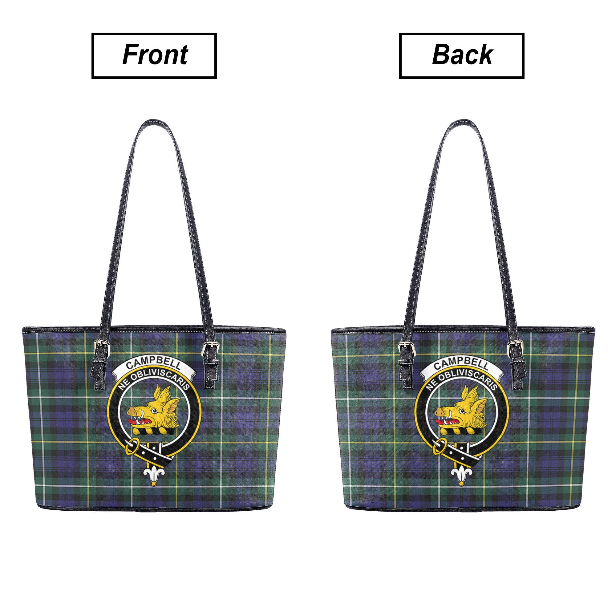 Campbell Argyll Modern Tartan Crest Leather Tote Bag