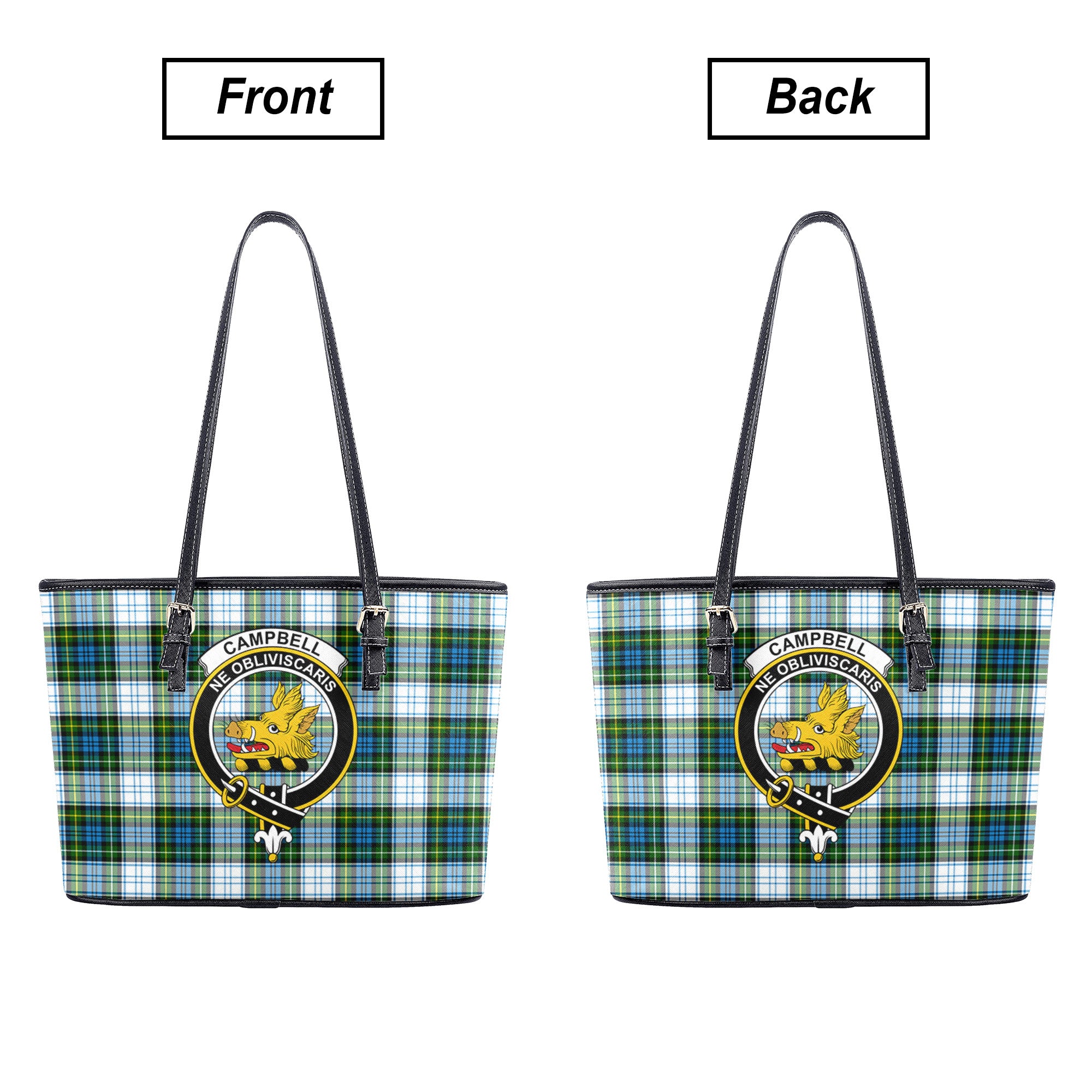 Campbell Dress Tartan Crest Leather Tote Bag