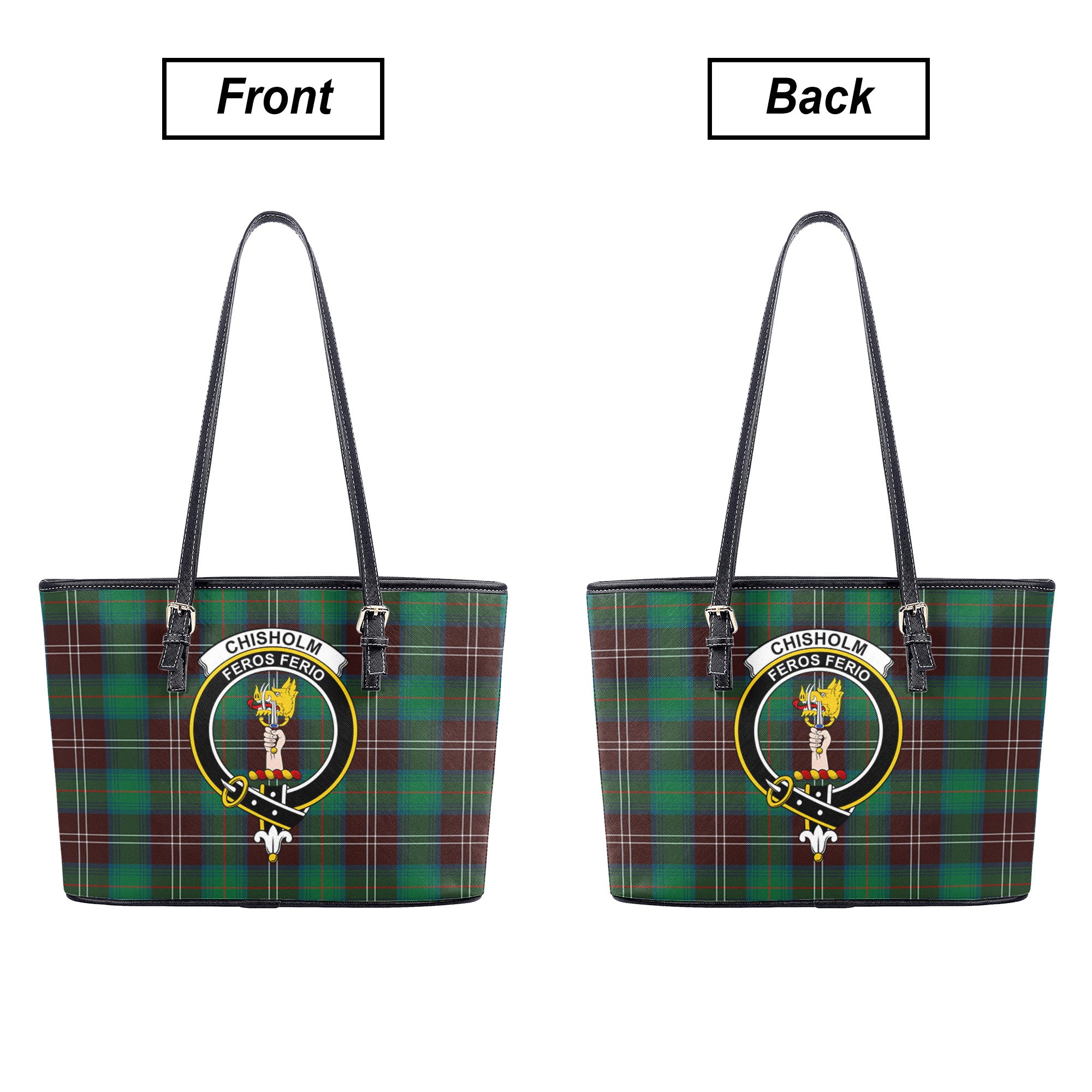 Chisholm Hunting Ancient Tartan Crest Leather Tote Bag