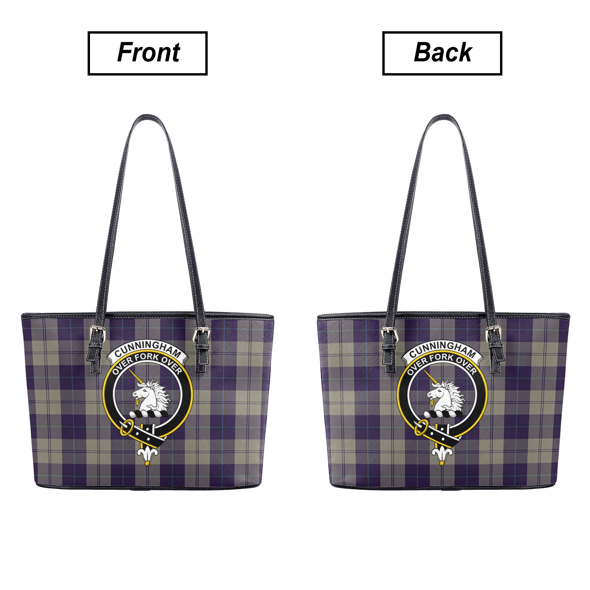 Cunningham Dress Blue Dancers Tartan Crest Leather Tote Bag