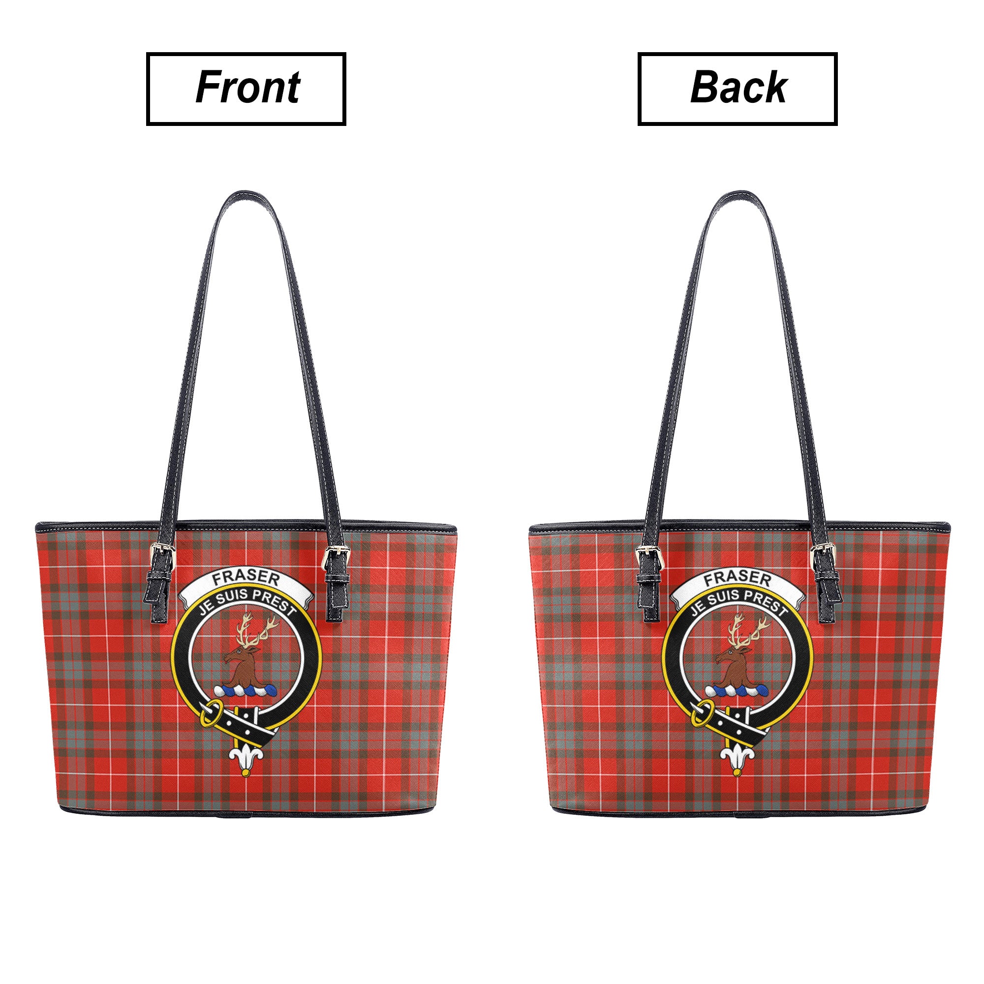 Fraser (of Lovat) Weathered Tartan Crest Leather Tote Bag