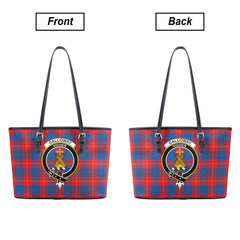 Galloway Red Tartan Crest Leather Tote Bag