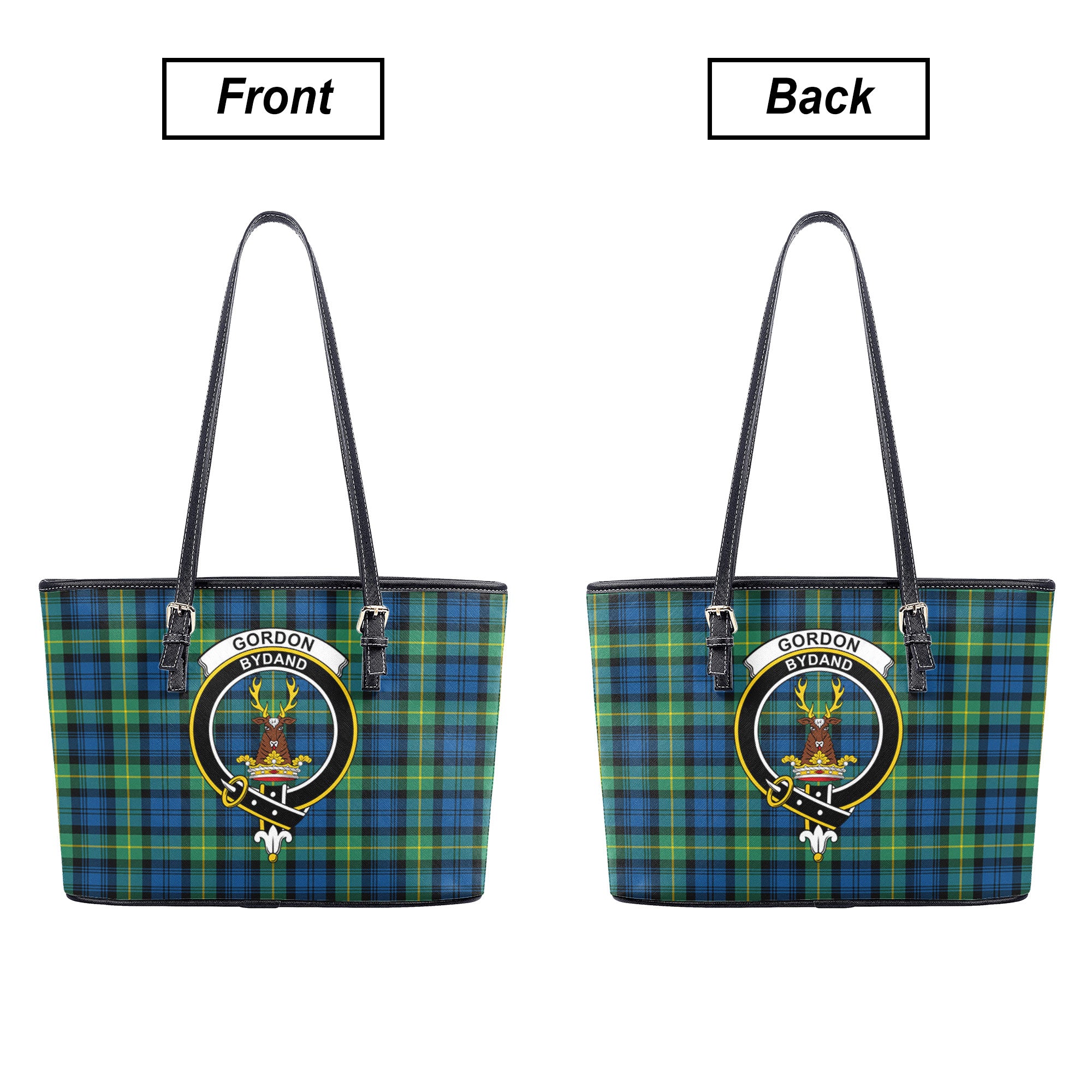 Gordon Dress Ancient Tartan Crest Leather Tote Bag