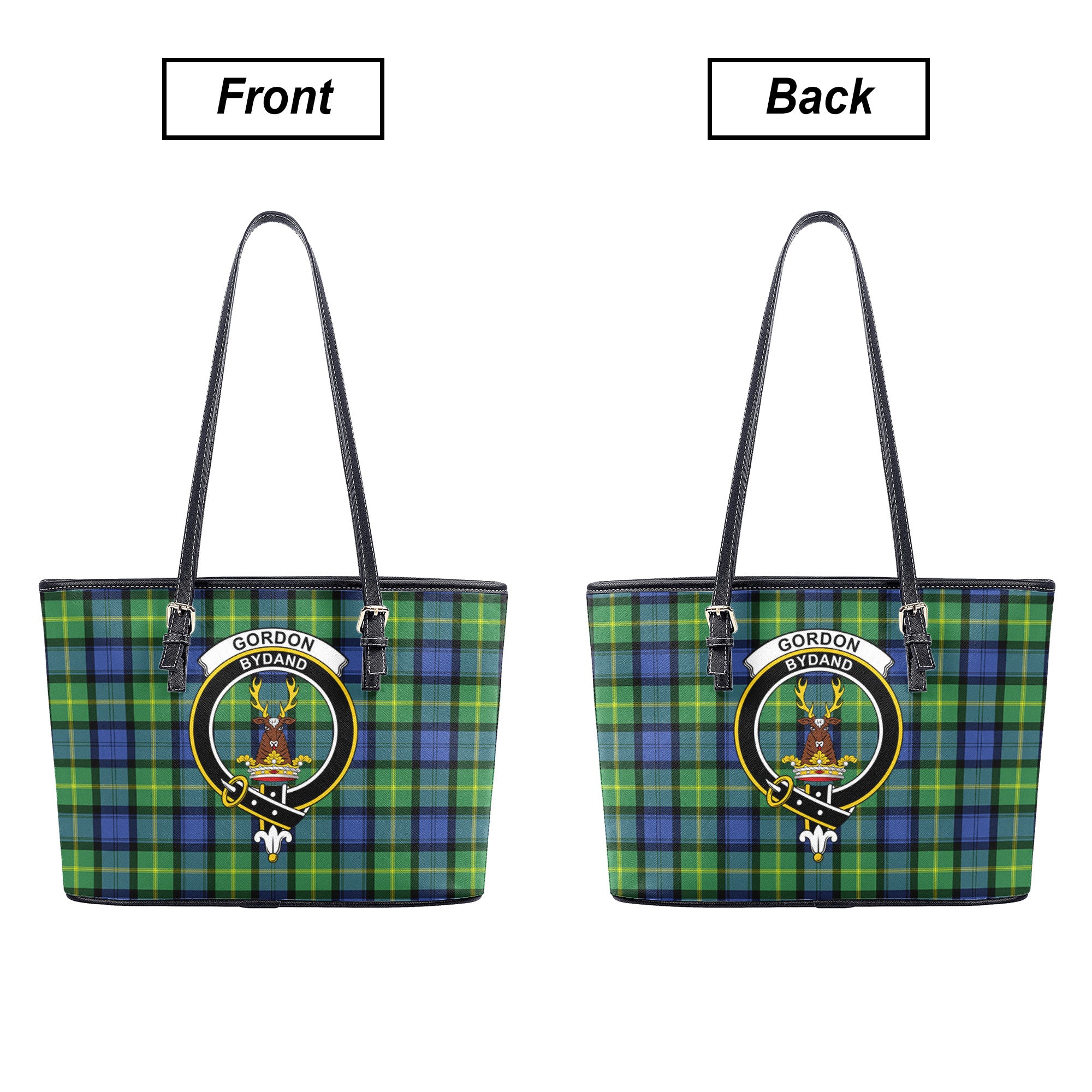 Gordon Old Ancient Tartan Crest Leather Tote Bag