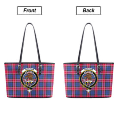 Graham of Menteith Red Tartan Crest Leather Tote Bag