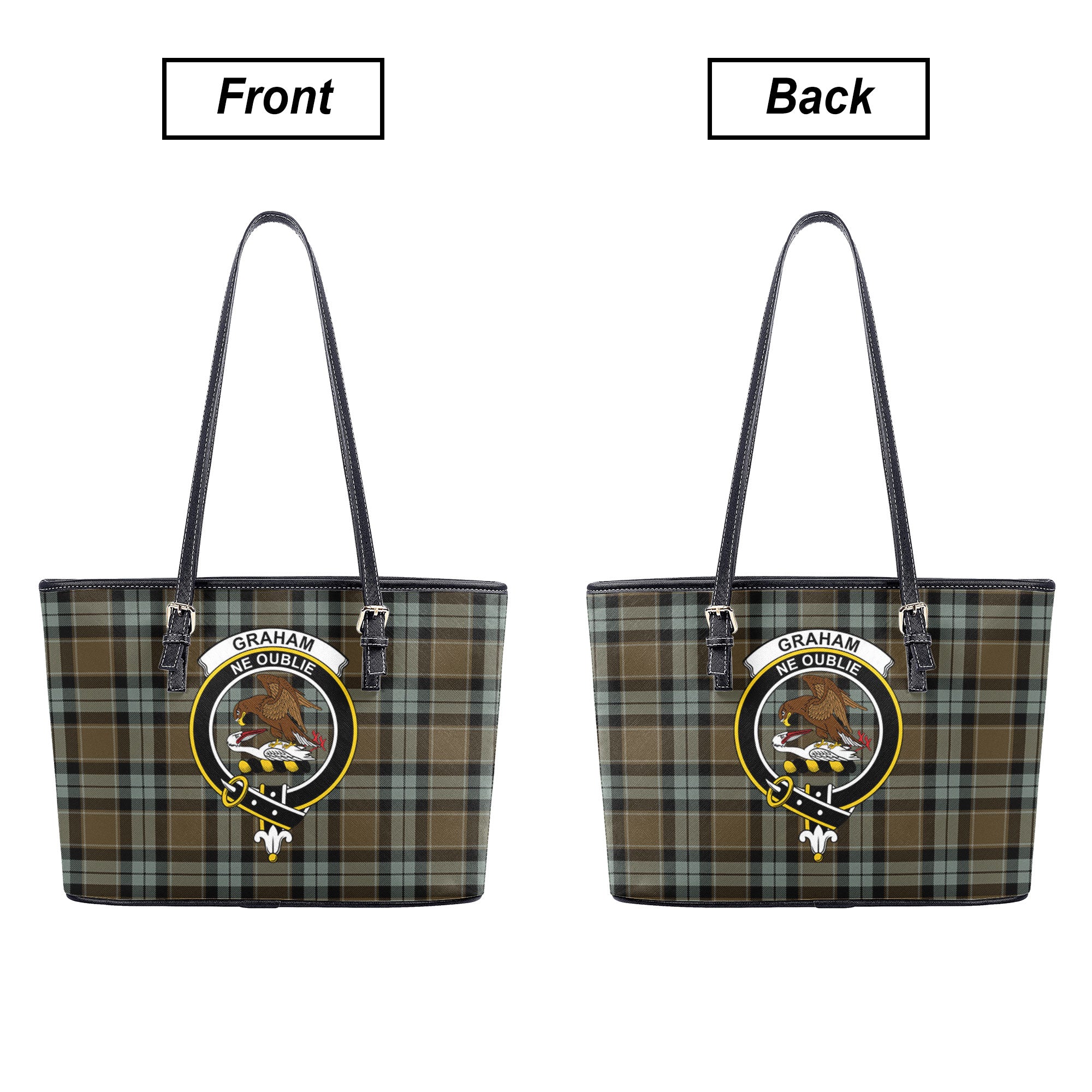 Graham of Menteith Weathered Tartan Crest Leather Tote Bag