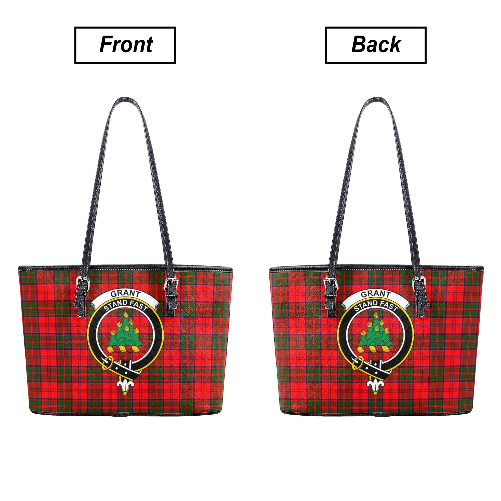 Grant Modern Tartan Crest Leather Tote Bag