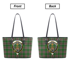 Gray Hunting Tartan Crest Leather Tote Bag