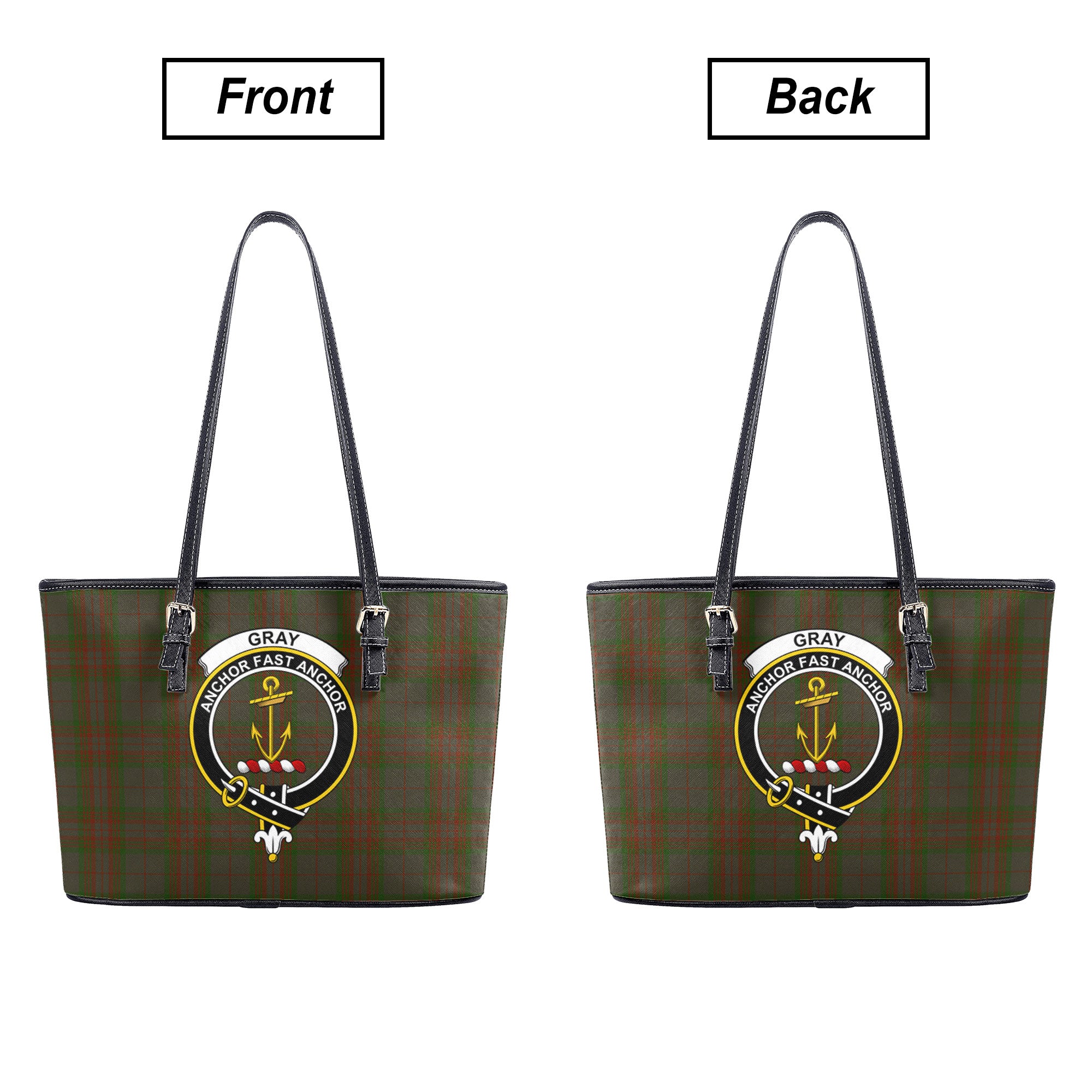 Gray Tartan Crest Leather Tote Bag