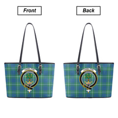 Hamilton Hunting Ancient Tartan Crest Leather Tote Bag