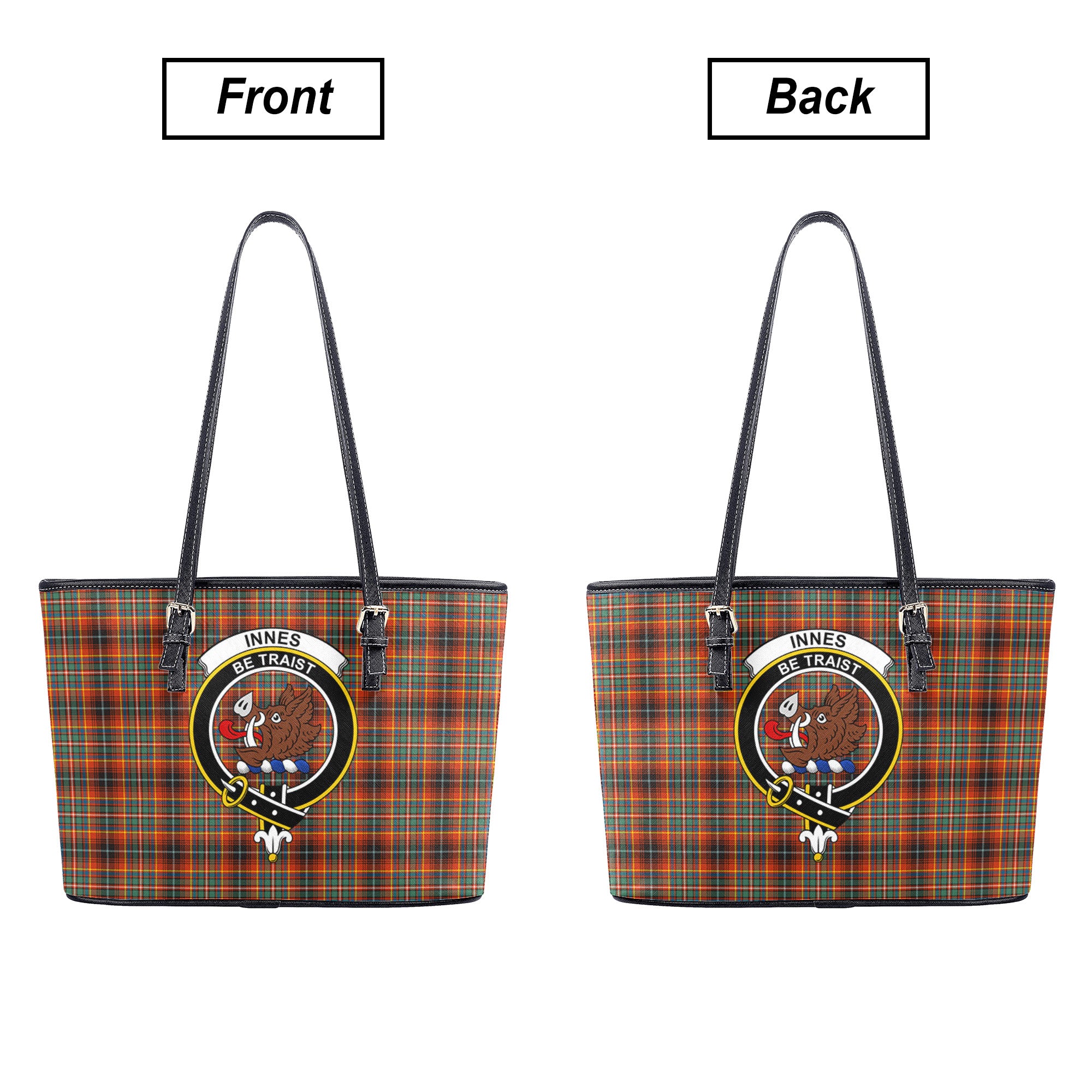 Innes Ancient Tartan Crest Leather Tote Bag