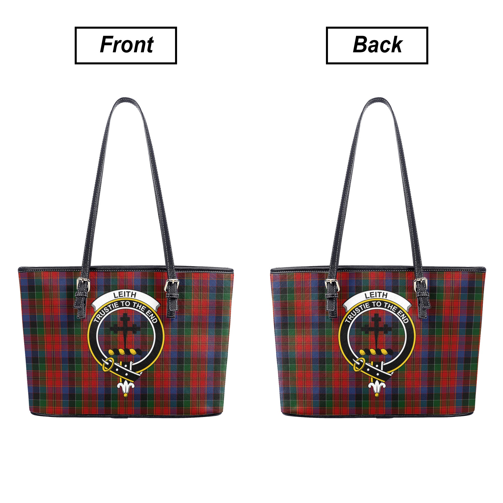 Leith Tartan Crest Leather Tote Bag