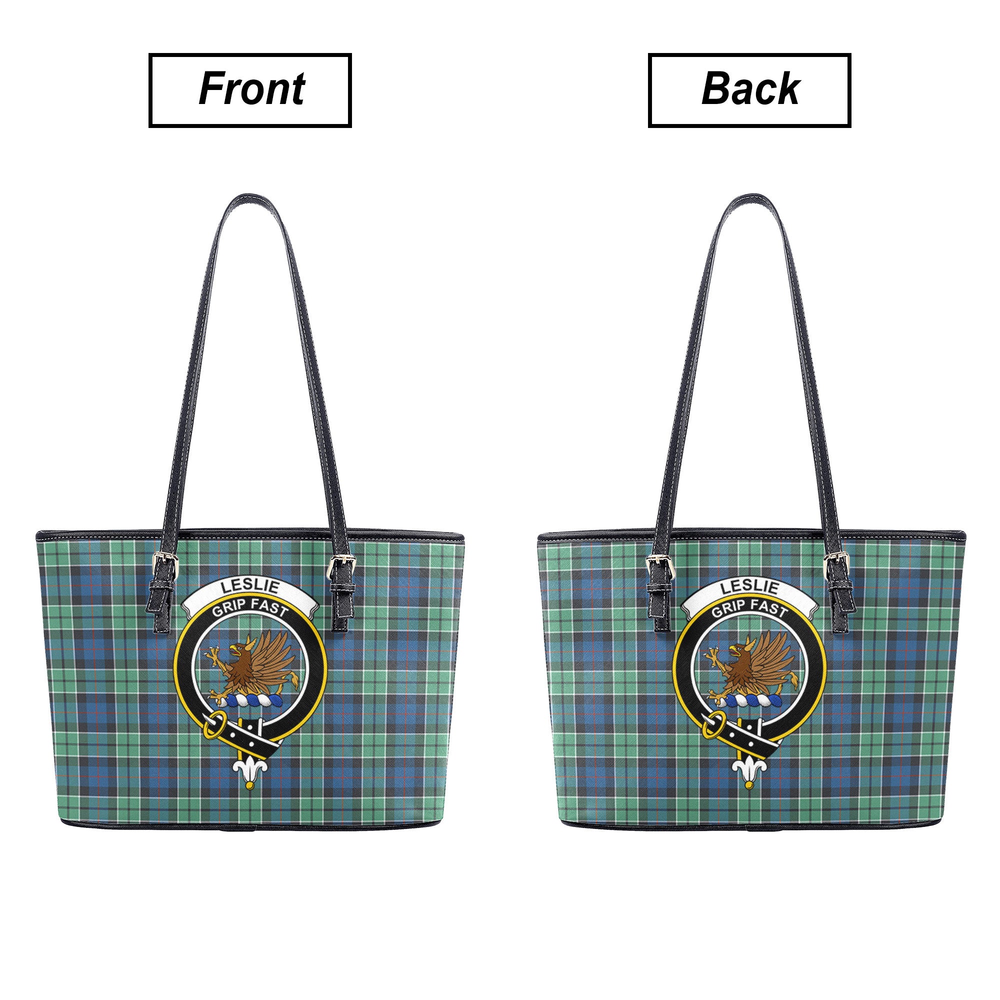 Leslie Hunting Ancient Tartan Crest Leather Tote Bag