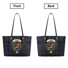 Leslie Hunting Modern Tartan Crest Leather Tote Bag