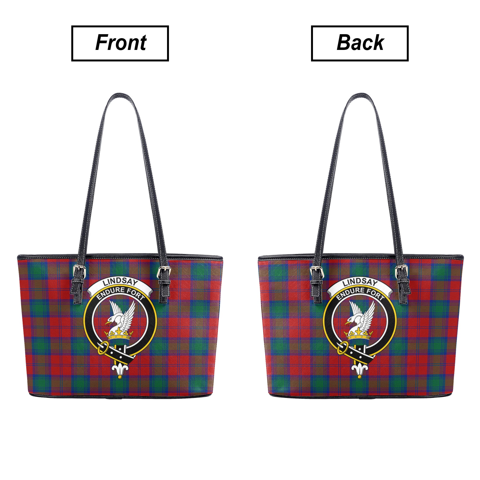 Lindsay Modern Tartan Crest Leather Tote Bag