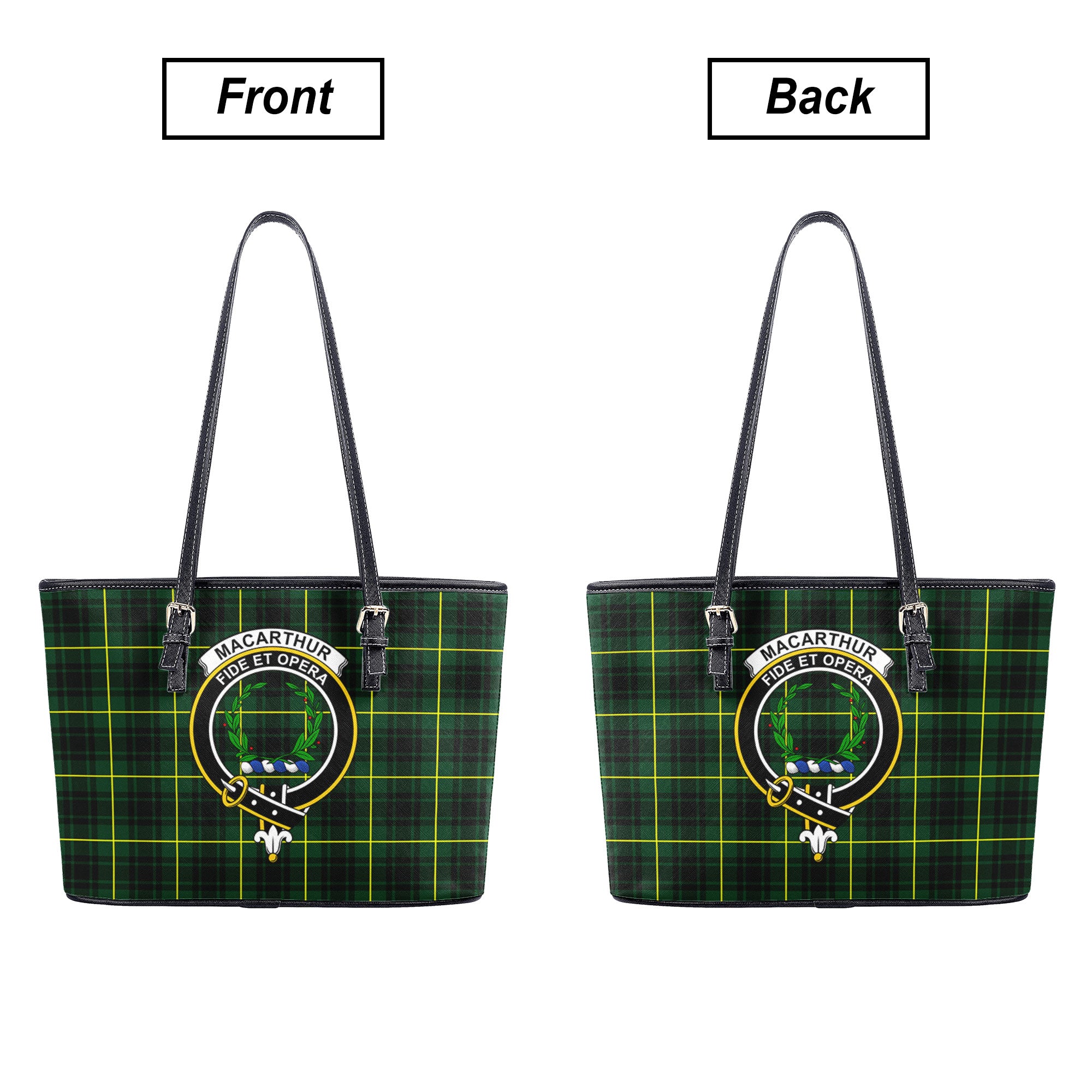 MacArthur Modern Tartan Crest Leather Tote Bag