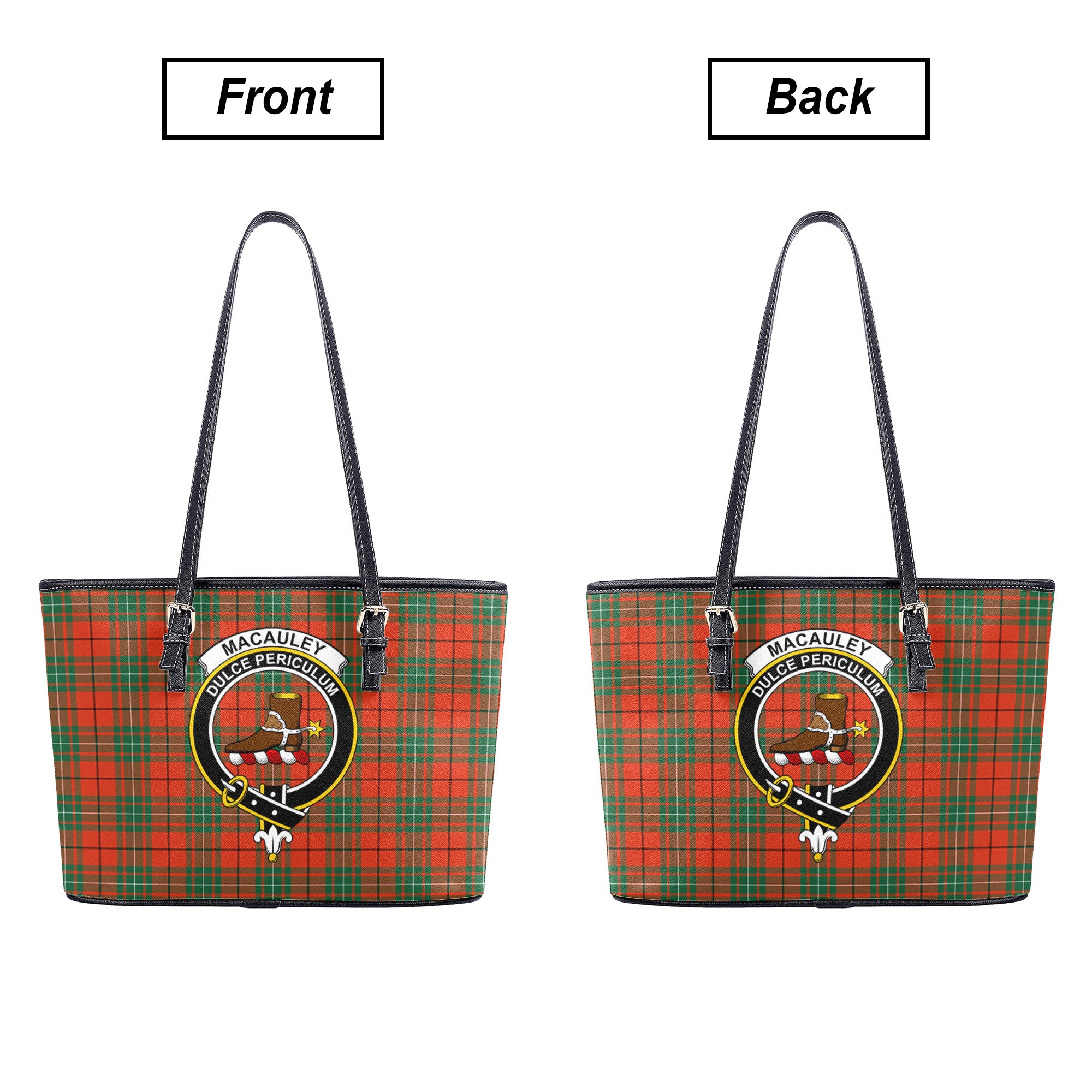 MacAuley Ancient Tartan Crest Leather Tote Bag