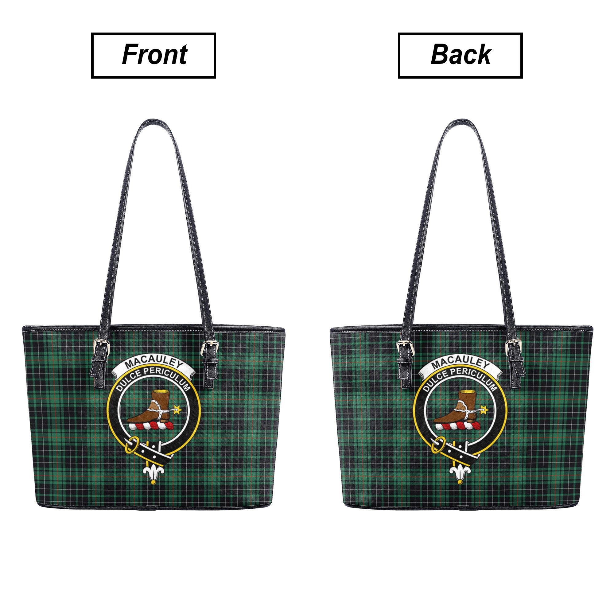 MacAuley Hunting Ancient Tartan Crest Leather Tote Bag