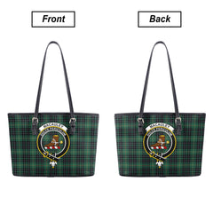 MacAuley Hunting Ancient Tartan Crest Leather Tote Bag