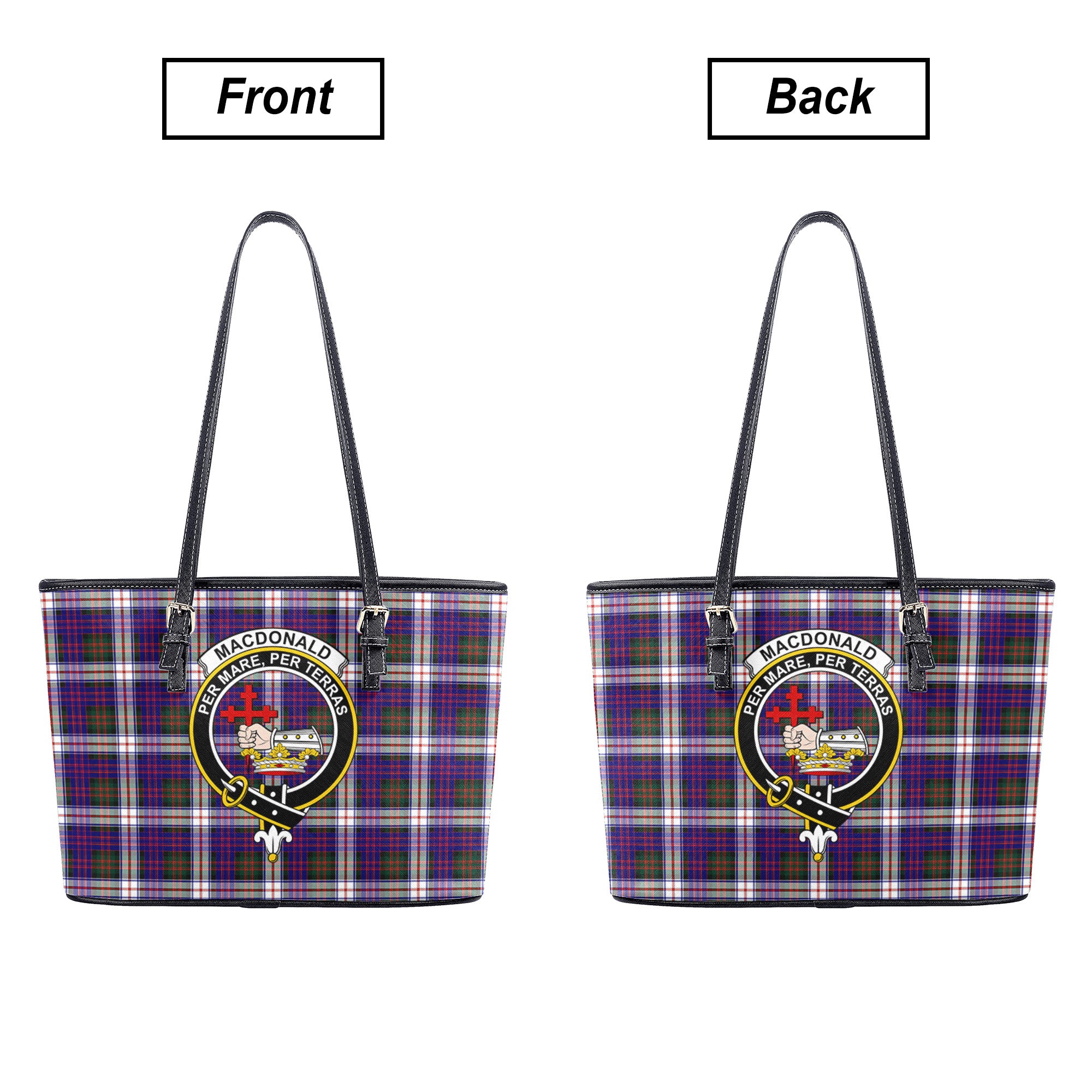 MacDonald Dress Modern Tartan Crest Leather Tote Bag