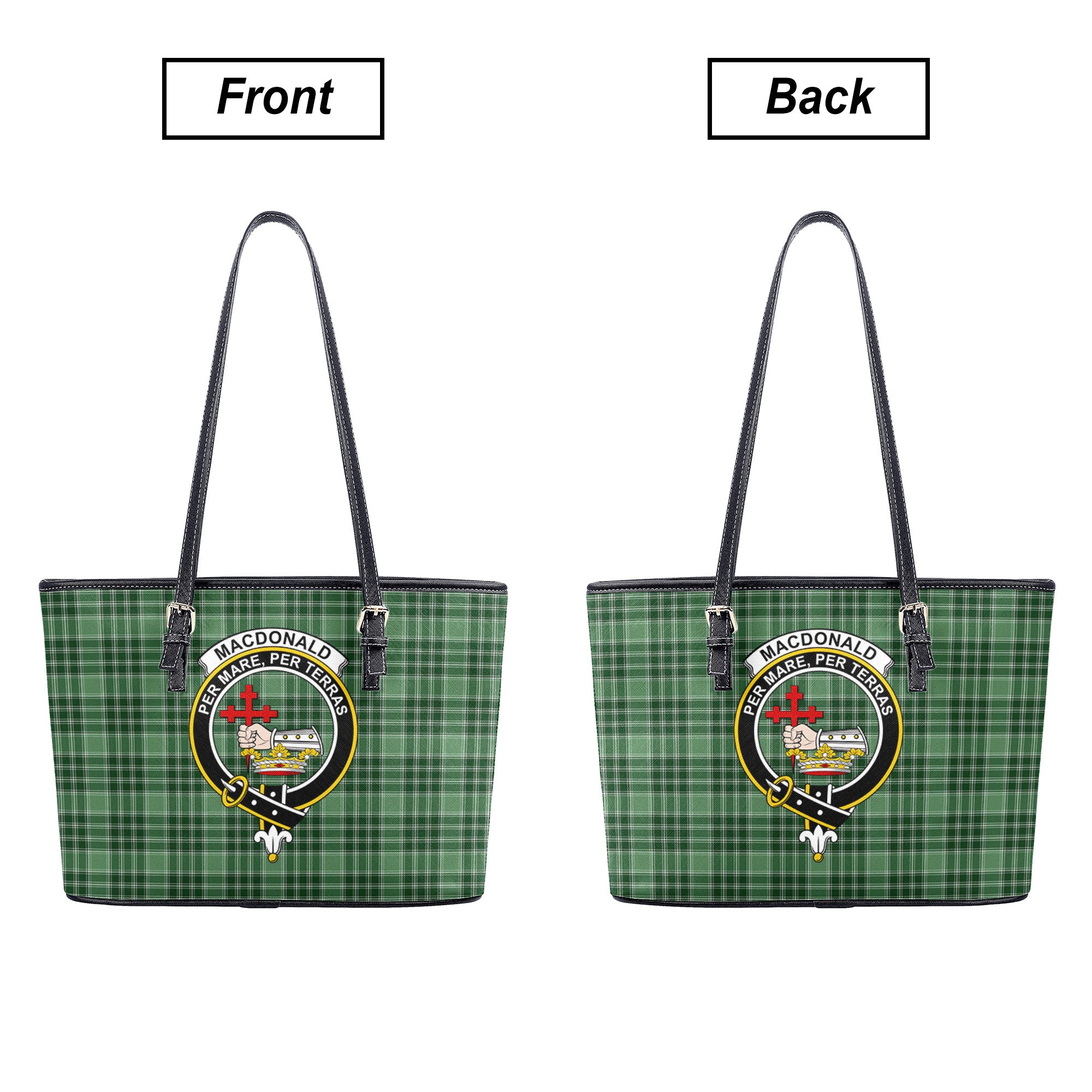 MacDonald Lord of the Isles Hunting Tartan Crest Leather Tote Bag