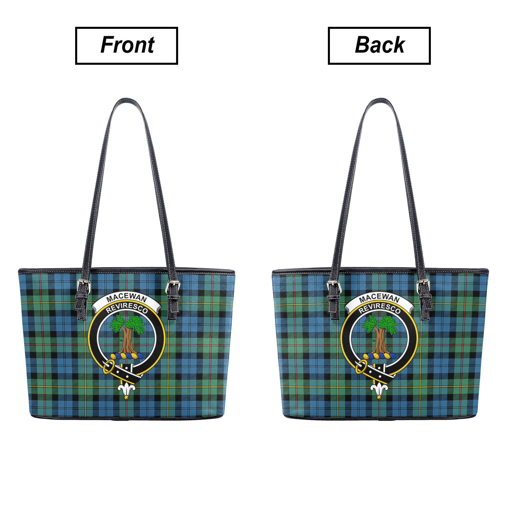 MacEwan Ancient Tartan Crest Leather Tote Bag