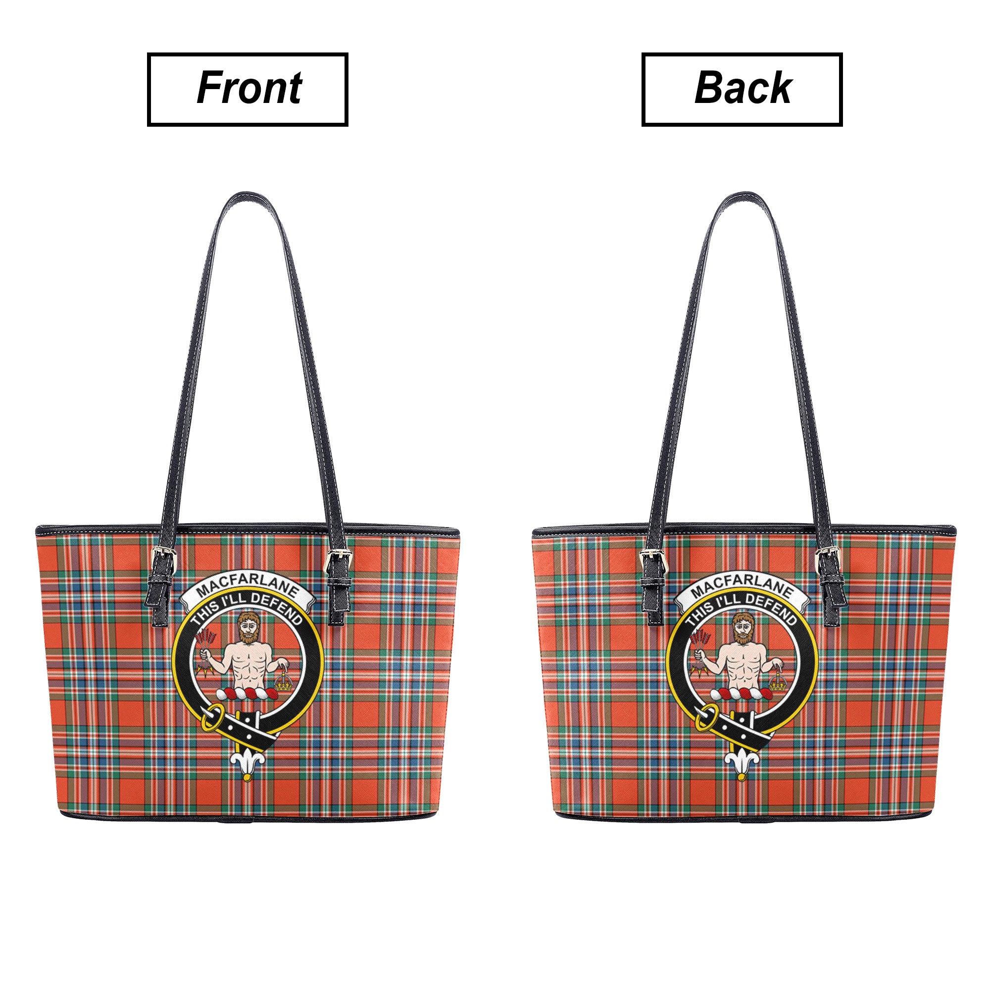 MacFarlane Ancient Tartan Crest Leather Tote Bag