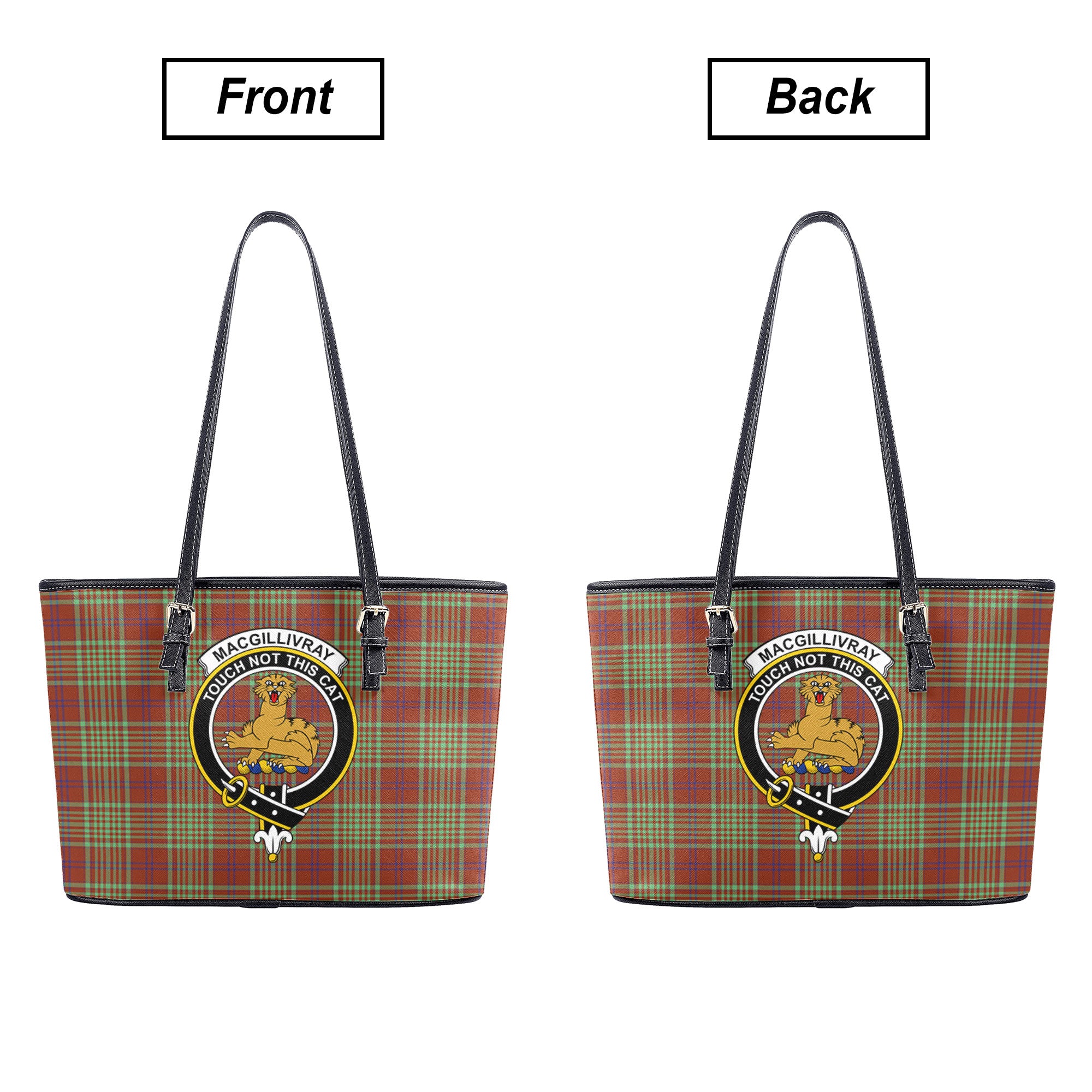 MacGillivray Hunting Ancient Tartan Crest Leather Tote Bag