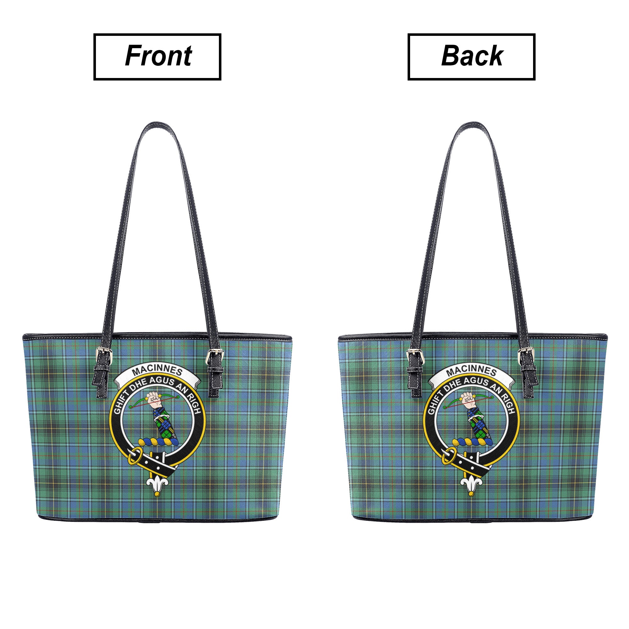 MacInnes Ancient Tartan Crest Leather Tote Bag