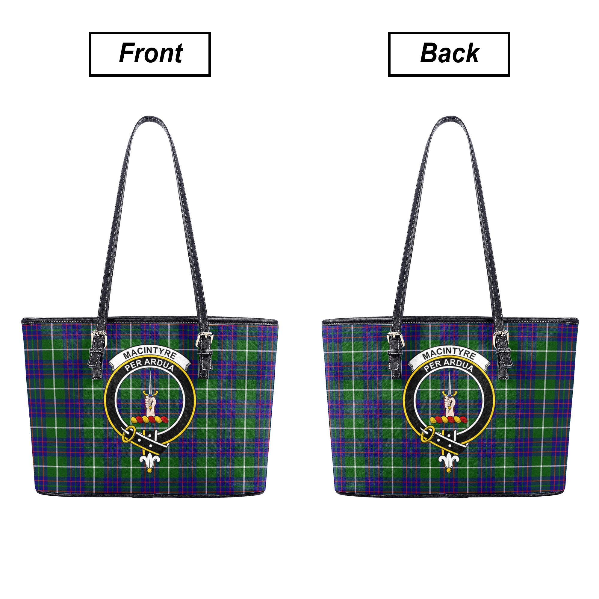 MacIntyre Hunting Modern Tartan Crest Leather Tote Bag