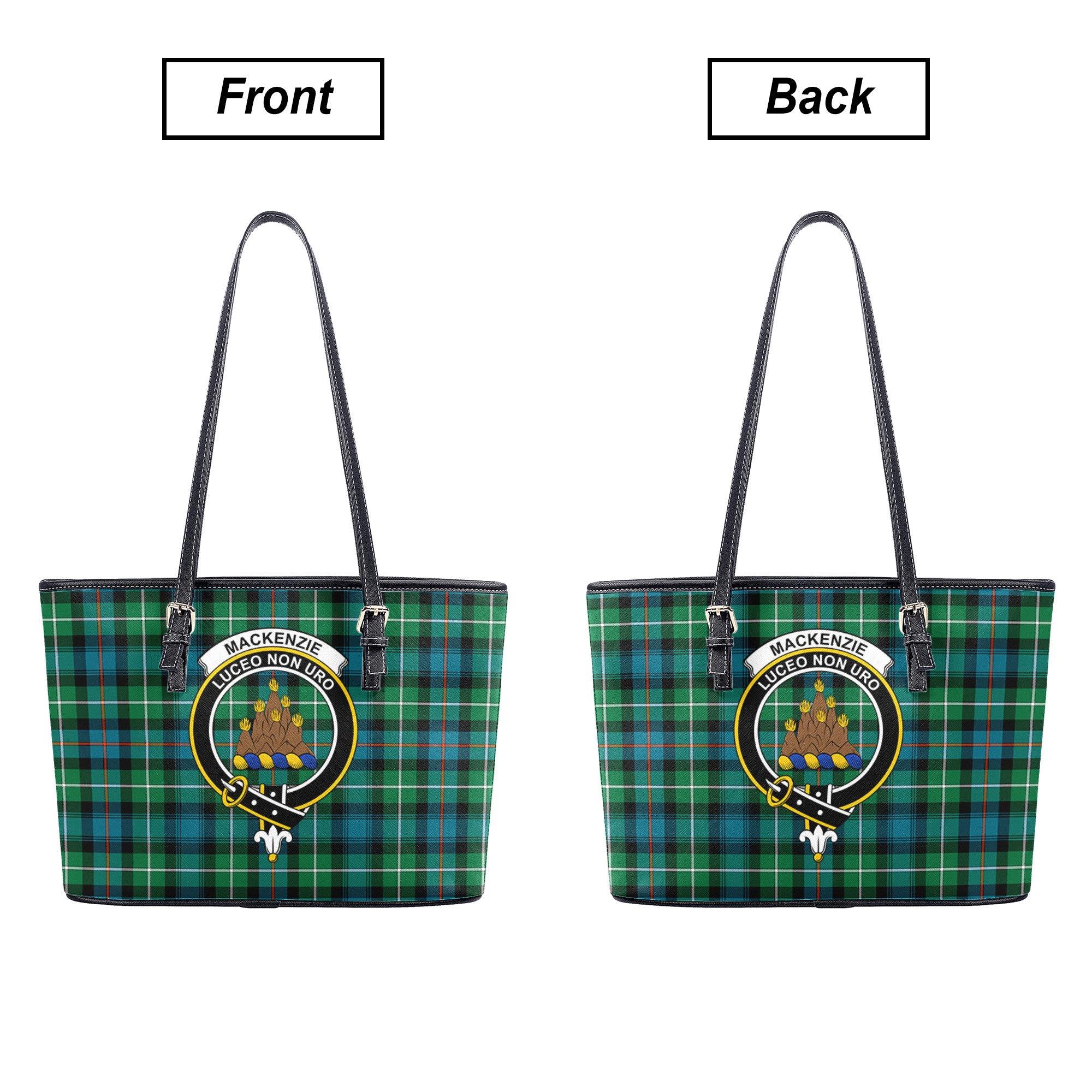 MacKenzie Ancient Tartan Crest Leather Tote Bag