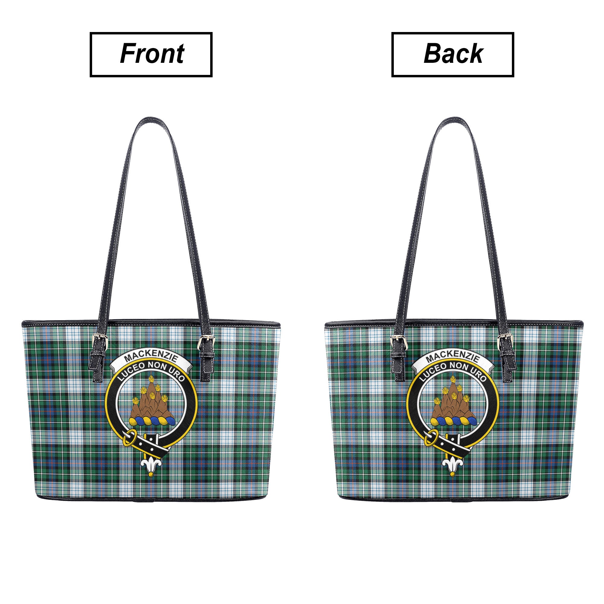 MacKenzie Dress Ancient Tartan Crest Leather Tote Bag