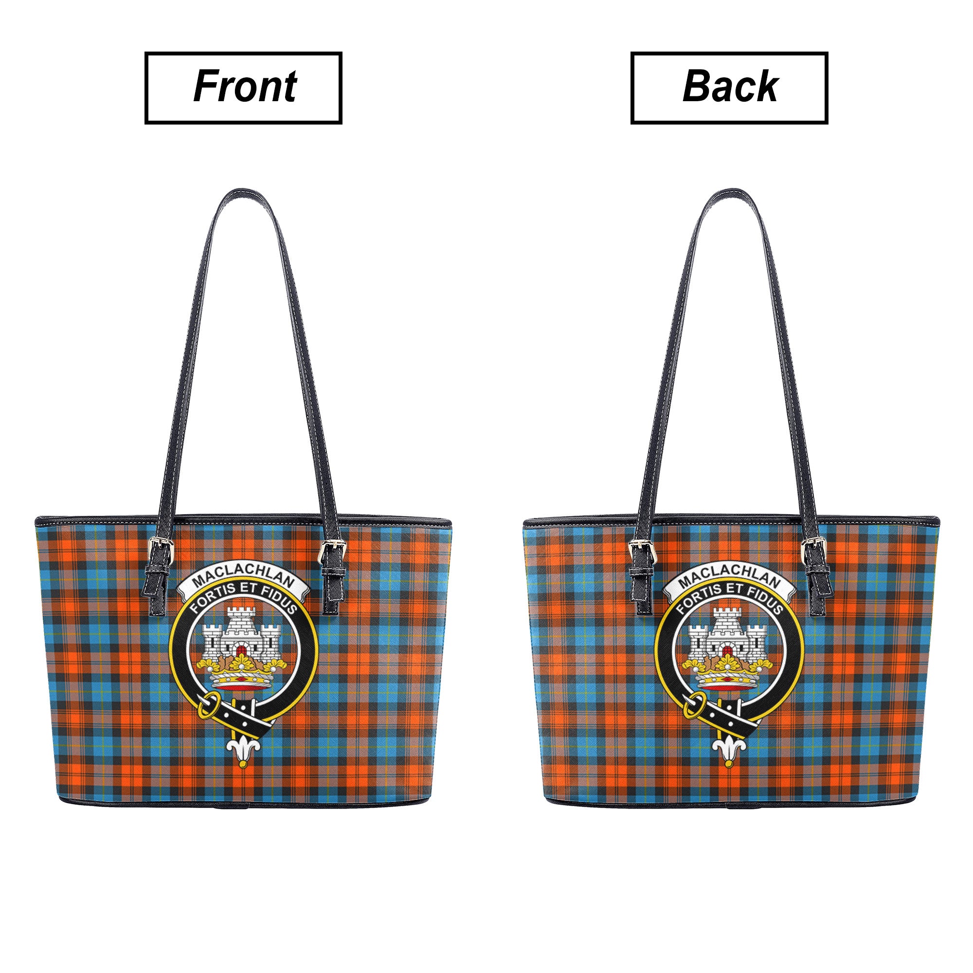 MacLachlan Ancient Tartan Crest Leather Tote Bag