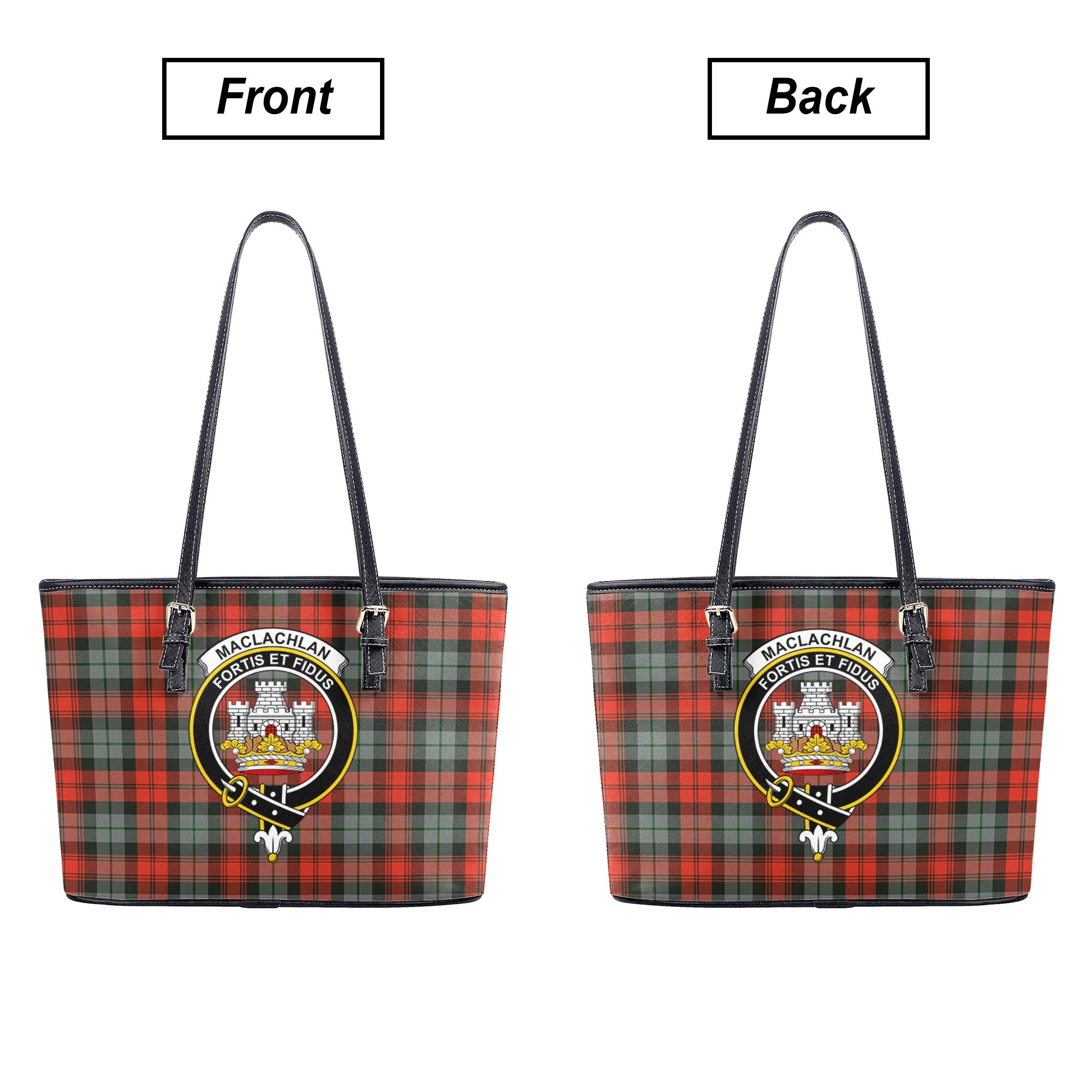 MacLachlan Weathered Tartan Crest Leather Tote Bag