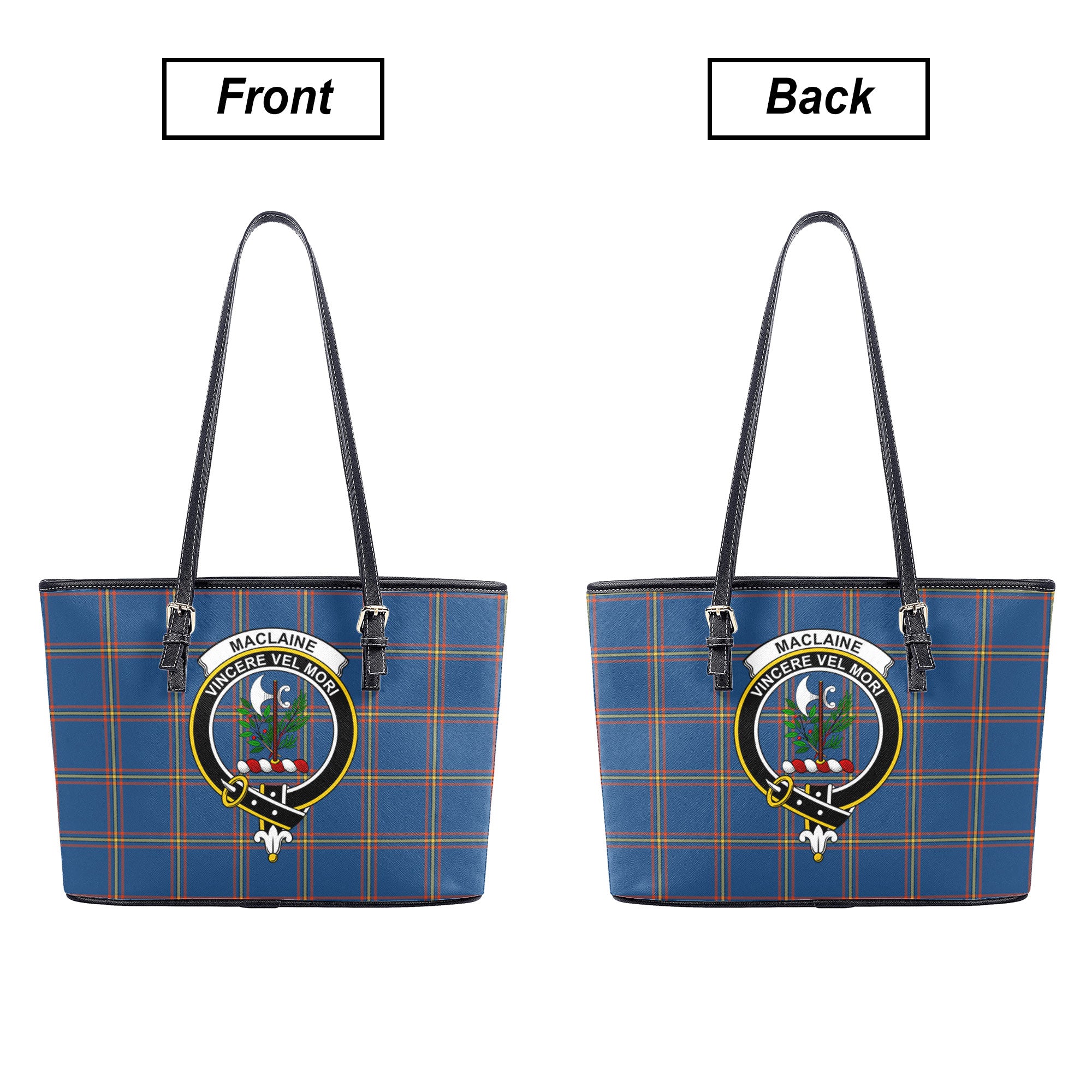 MacLaine of Loch Buie Hunting Ancient Tartan Crest Leather Tote Bag