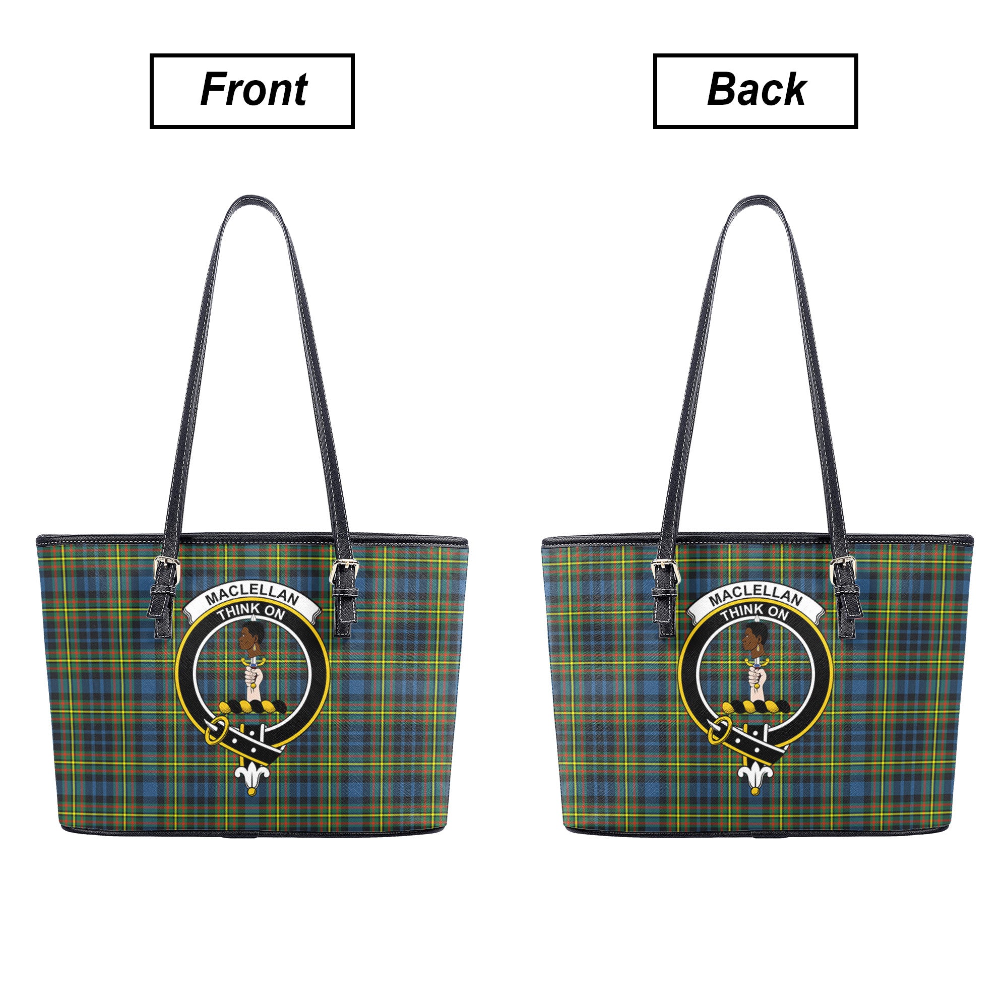 MacLellan Ancient Tartan Crest Leather Tote Bag