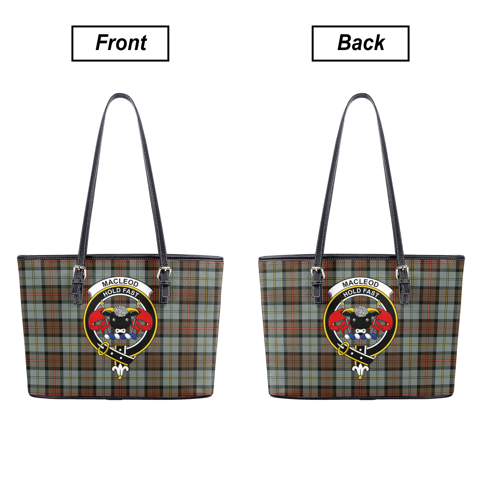 MacLeod of Harris Weathered Tartan Crest Leather Tote Bag