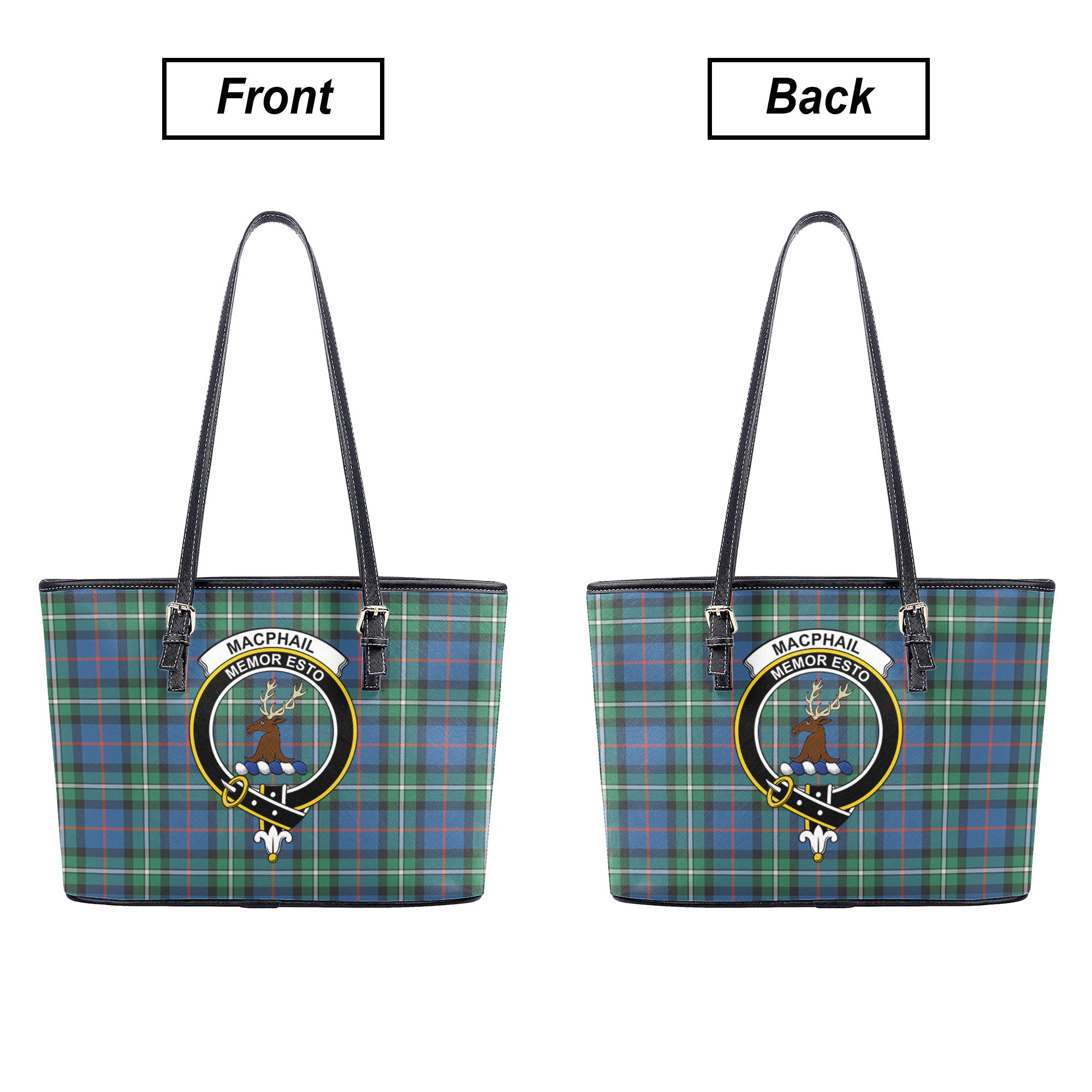 MacPhail Hunting Ancient Tartan Crest Leather Tote Bag