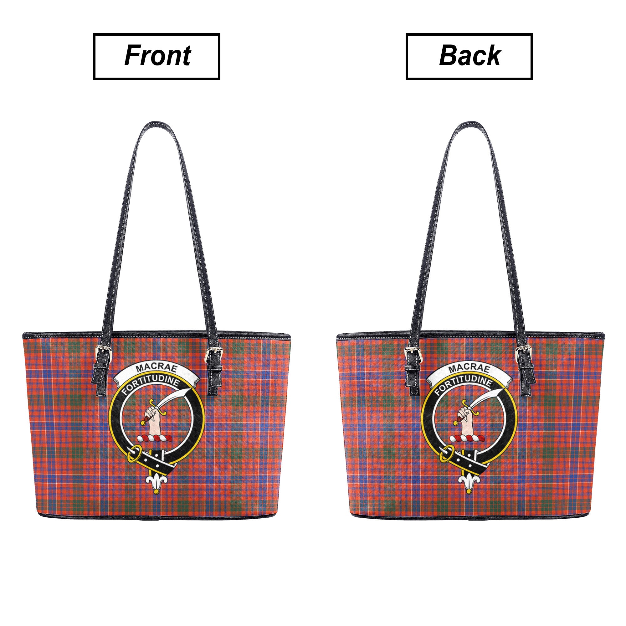 MacRae Ancient Tartan Crest Leather Tote Bag