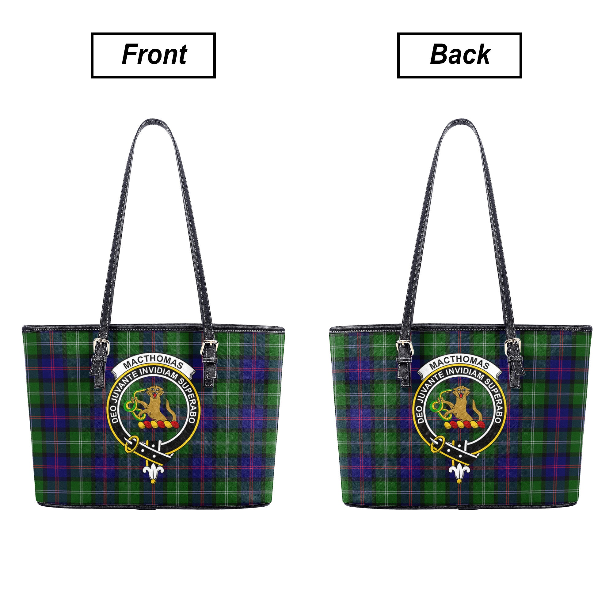 MacThomas Modern Tartan Crest Leather Tote Bag