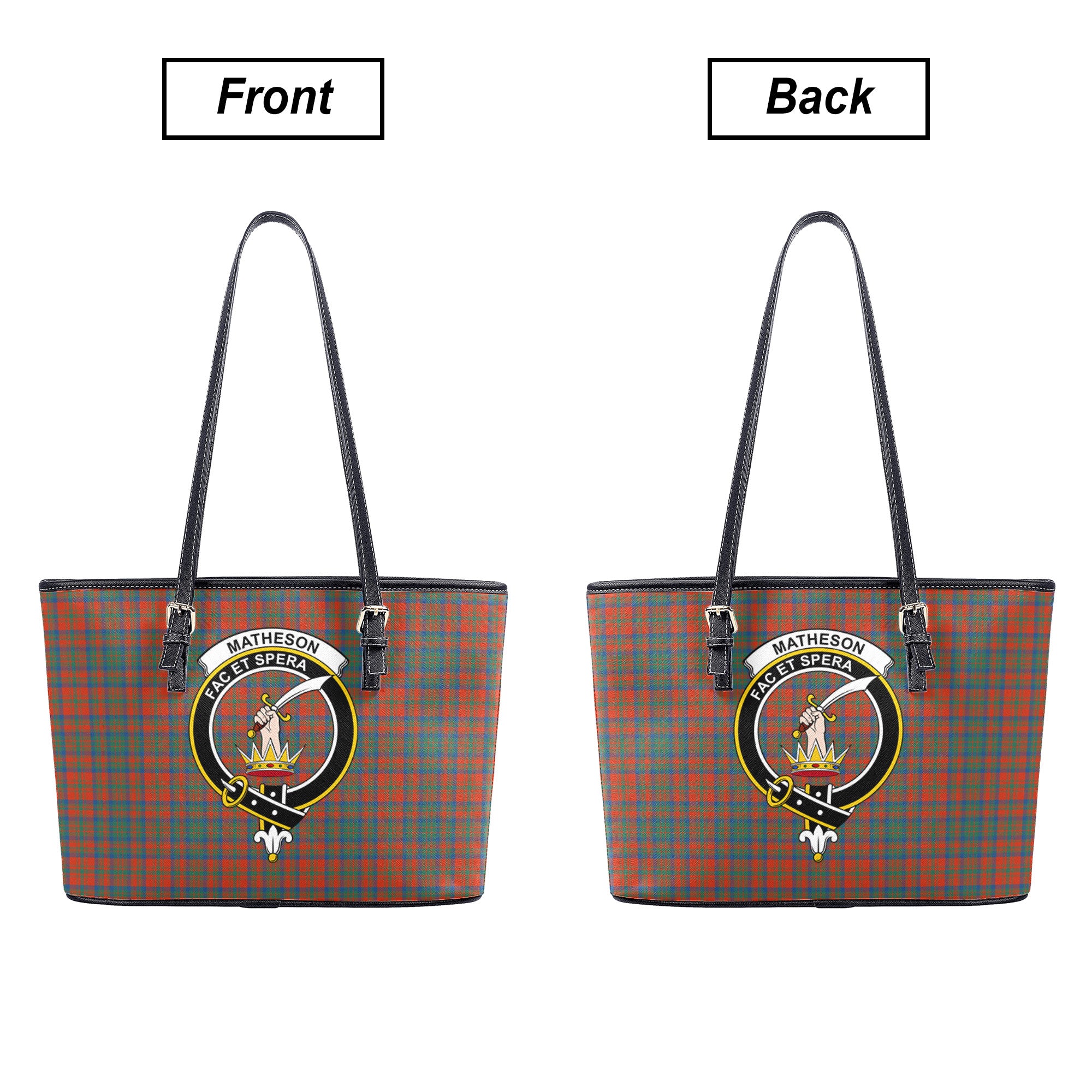 Matheson Ancient Tartan Crest Leather Tote Bag