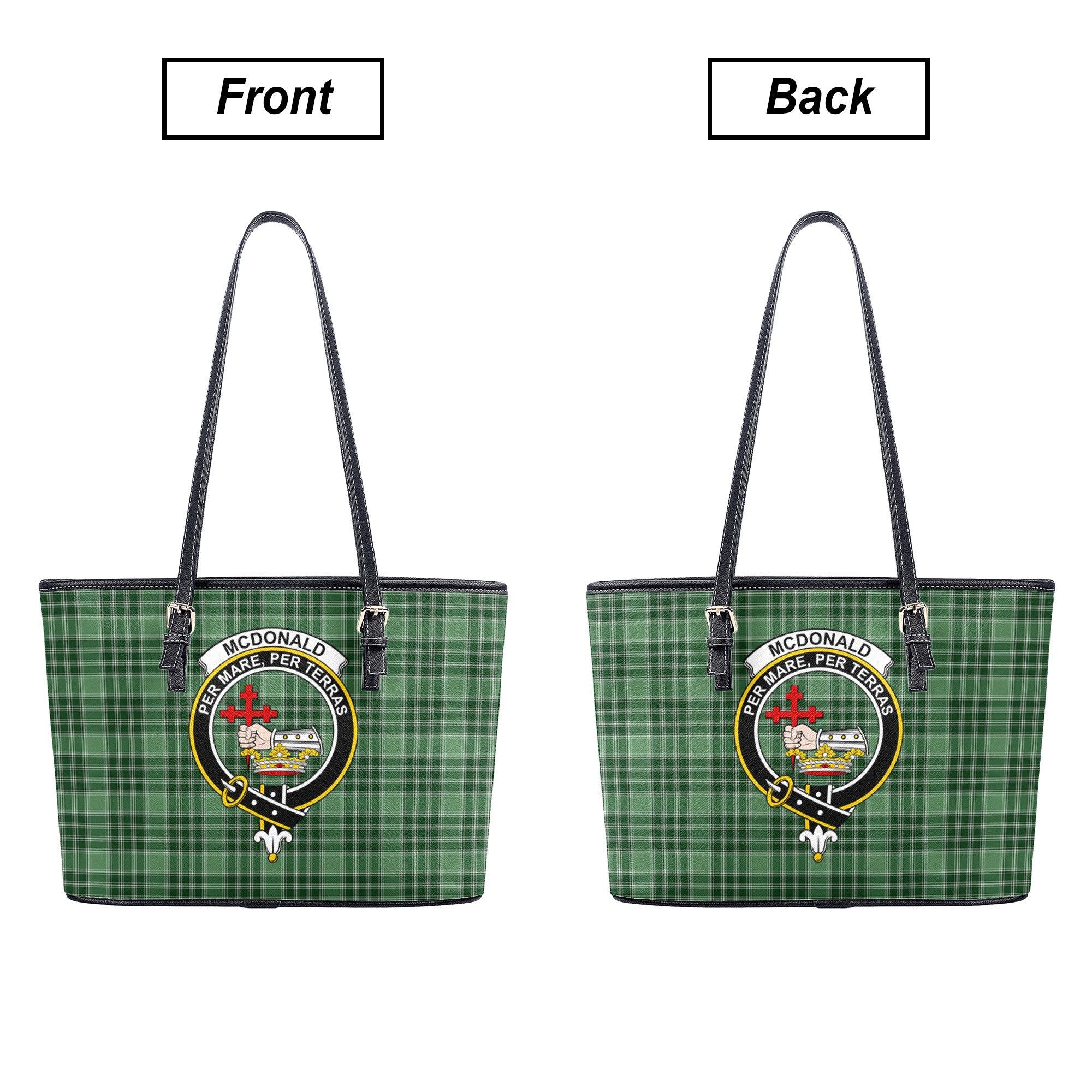 McDonald Lord of the Isles Hunting Tartan Crest Leather Tote Bag