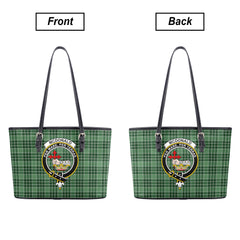 McDonald Lord of the Isles Hunting Tartan Crest Leather Tote Bag