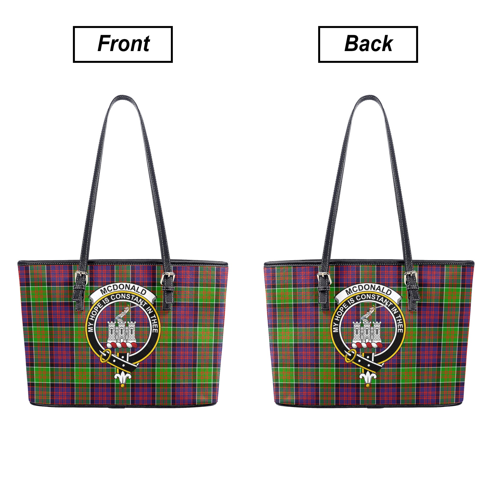 McDonald (Clan Ranald) Tartan Crest Leather Tote Bag